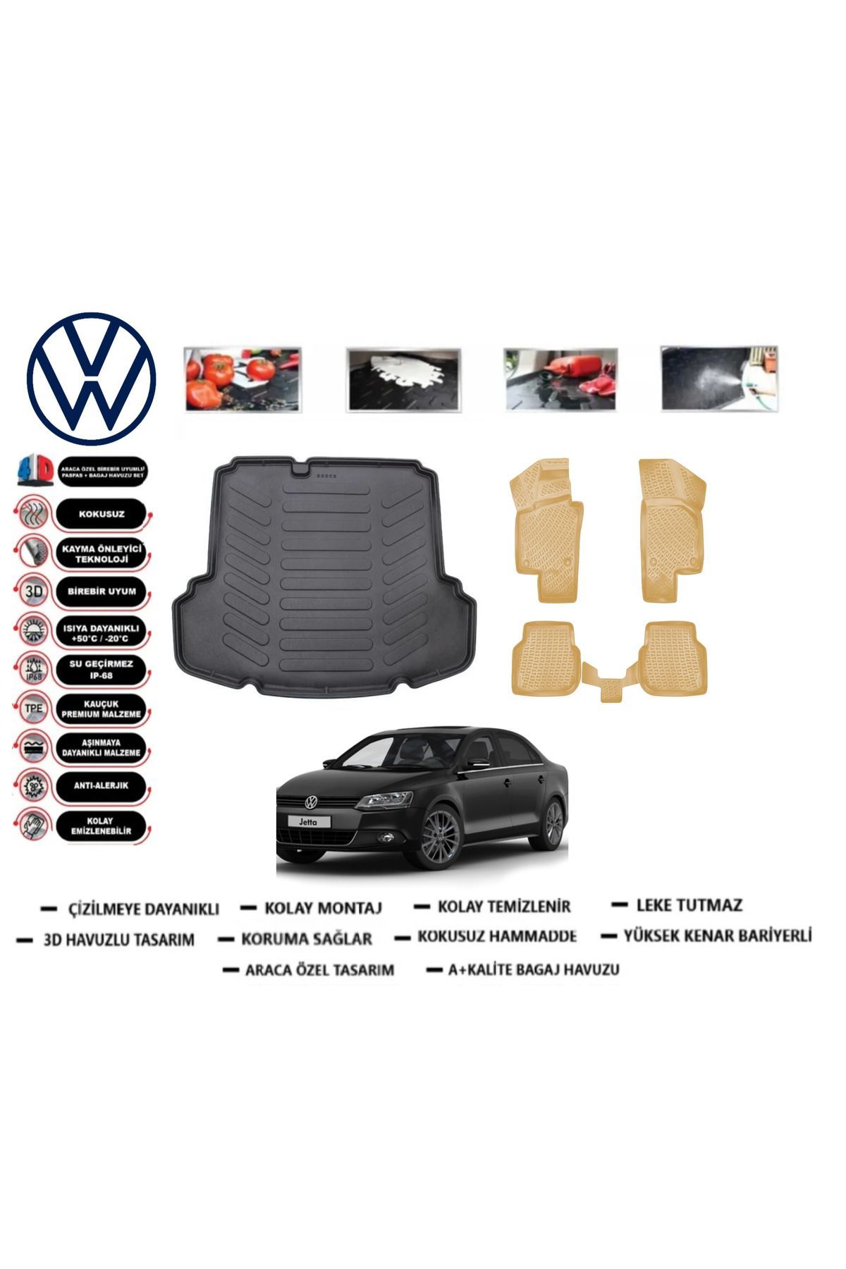 Volkswagen Jetta 2014 Model Cepli Bagaj Havuzu+Araca Özel Bej Paspas Takımı Flex