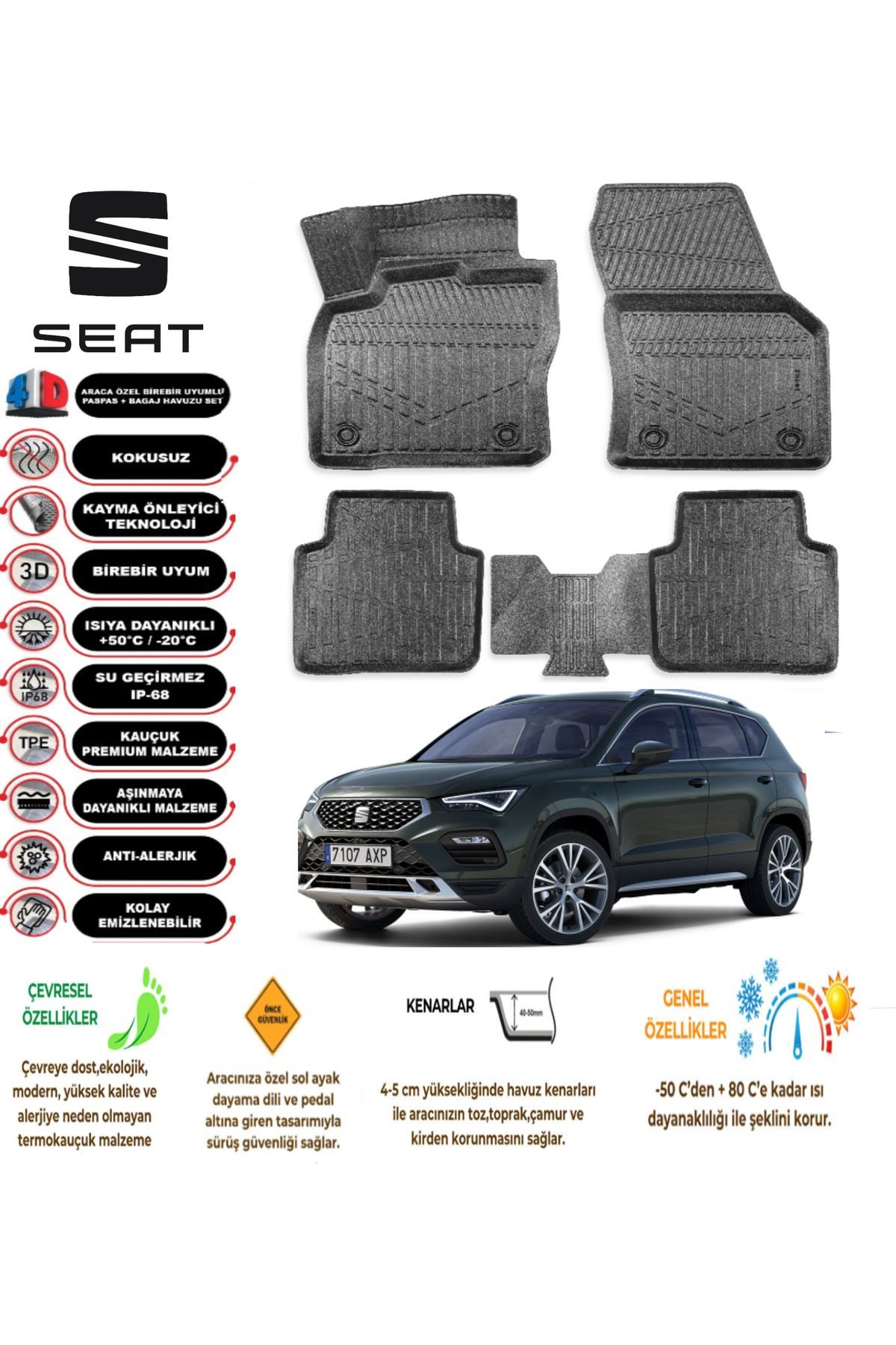 Seat Taracco 2018 Model 4D Araca Özel Havuzlu Paspas Takımı