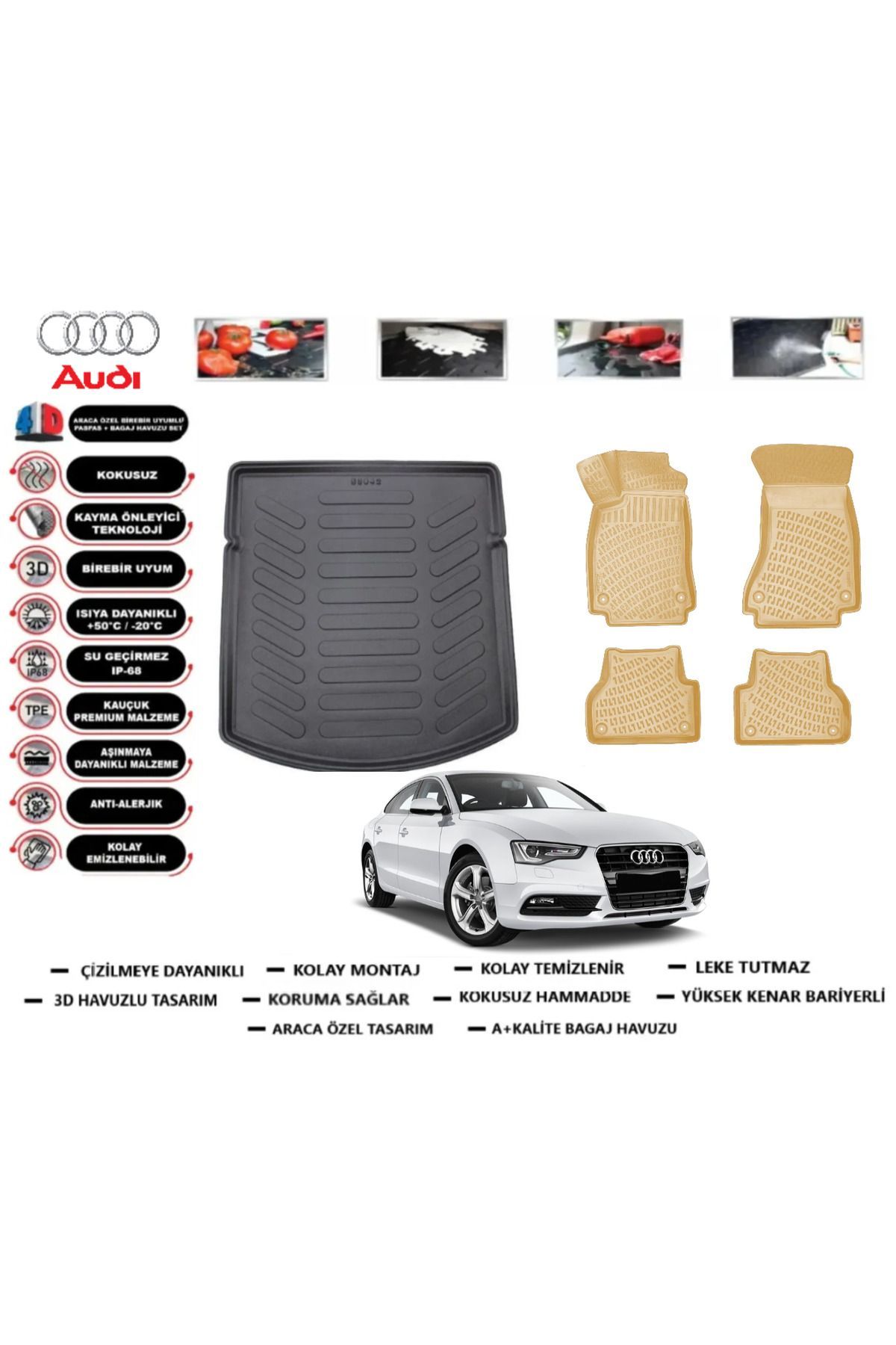 Audi A5 2016 Model Bagaj Havuzu(paspası)+Araca Özel Bej Paspas Takımı Flex