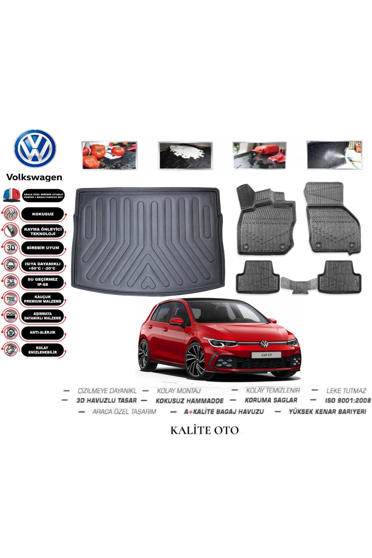 Volkswagen Golf 8 2021 Model 3D Bagaj Havuzu+4D Havuzlu Paspas Seti