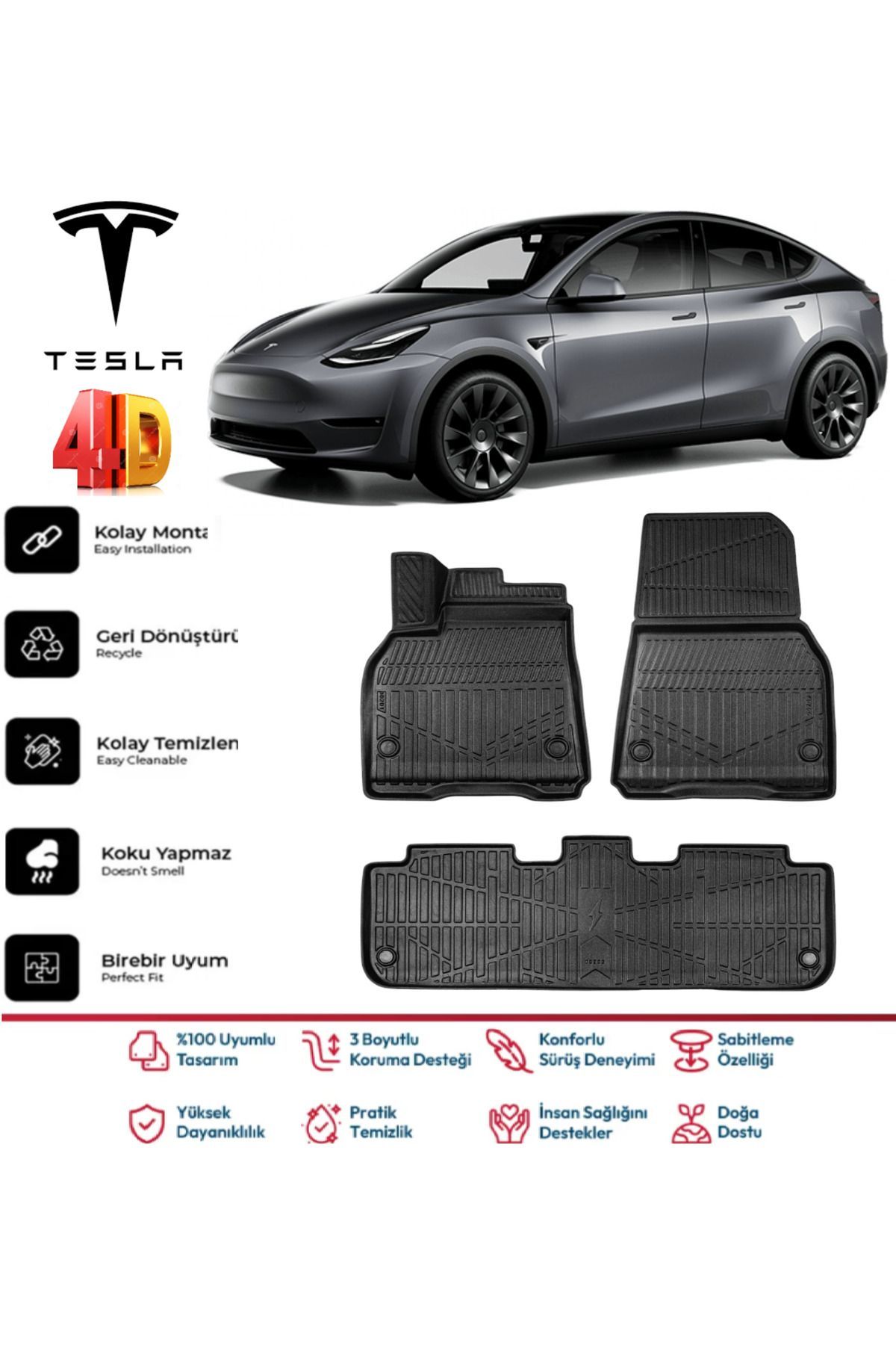 Tesla Model Y 2020 Model 4D Havuzlu Paspas