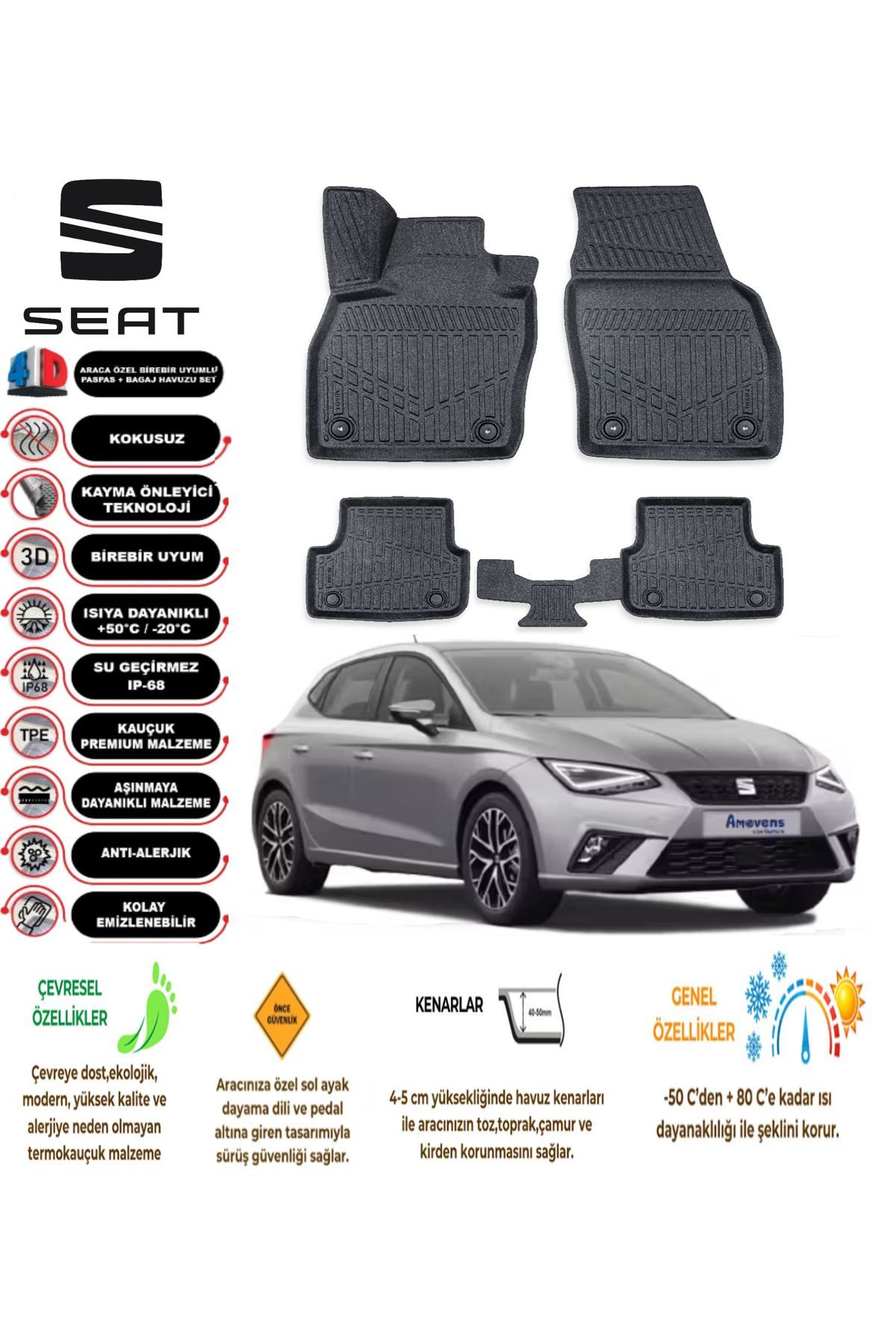 Seat Ibıza 2024 Model 4D Araca Özel Havuzlu Paspas Takımı