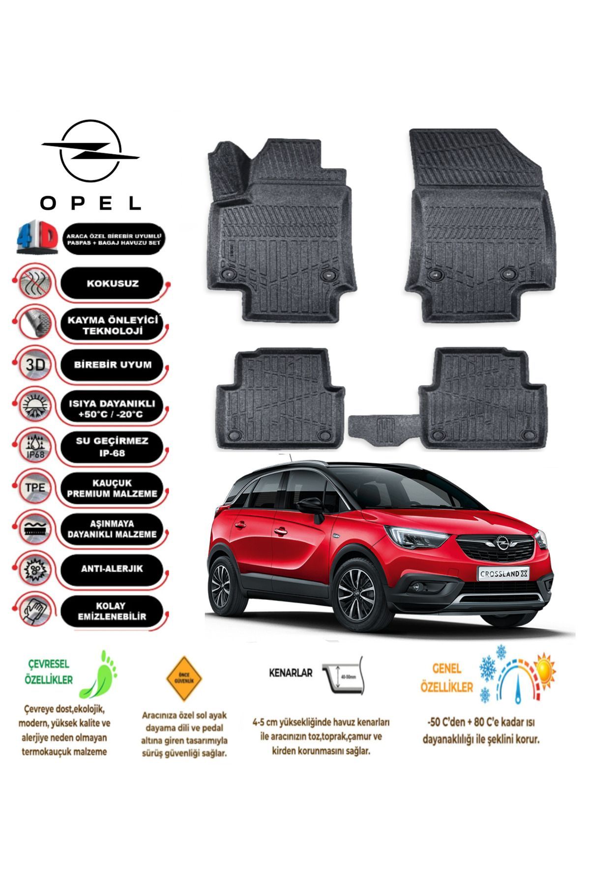 Opel Crossland 2021 Model 4D Araca Özel Havuzlu Paspas Takımı