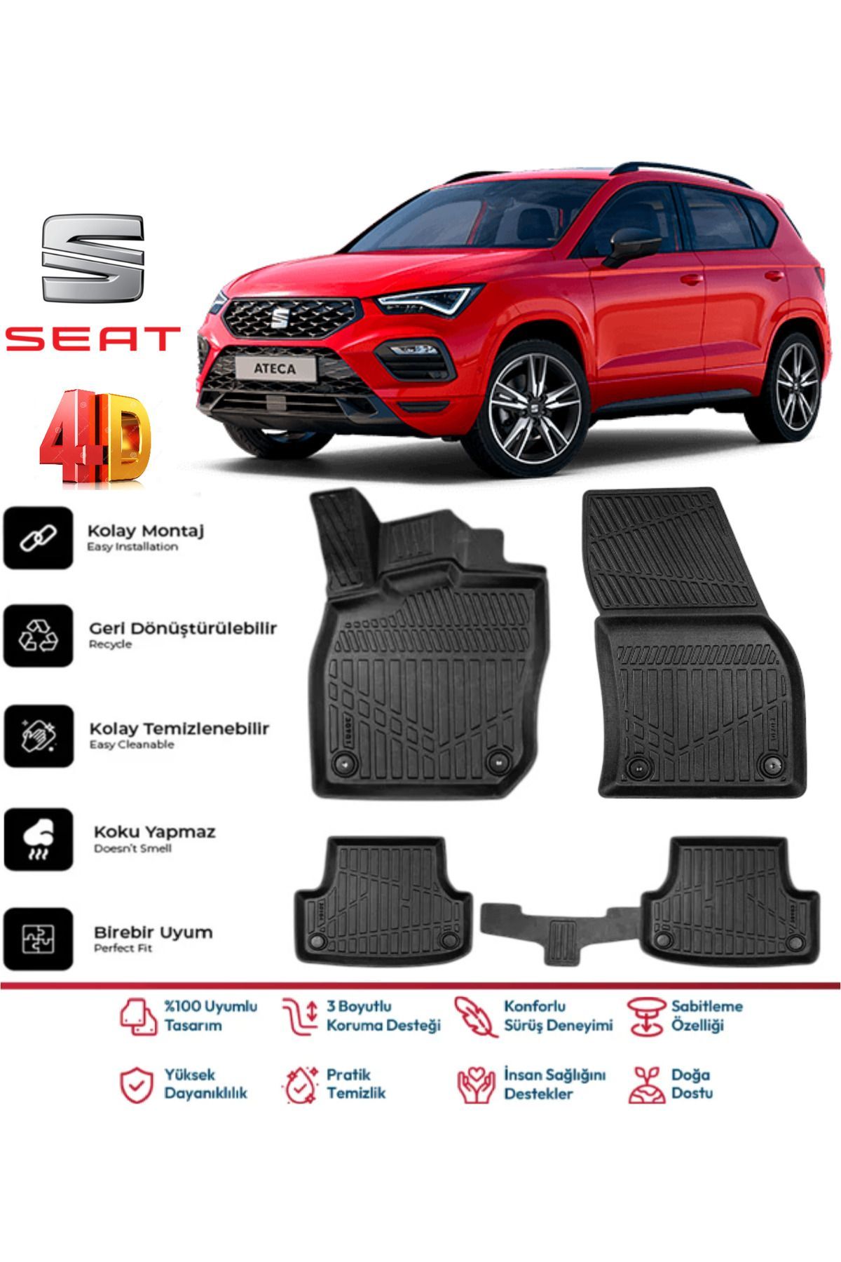 Seat Ateca 2023 Model 4D Havuzlu Paspas