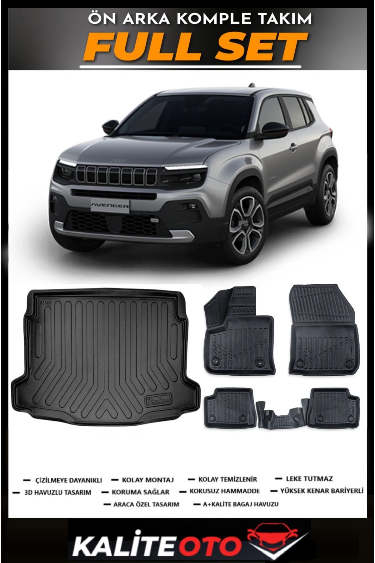 Jeep Avanger Elektrikli Üst Bagaj Havuzu+4.5D Havuzlu Paspas Seti 2024 Model
