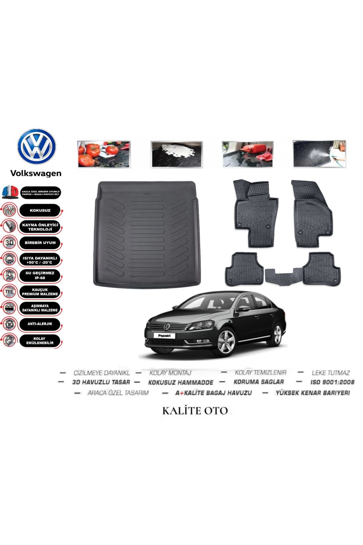 Volkswagen Passat B7 2011 Model 3D Bagaj Havuzu+4D Havuzlu Paspas Setii