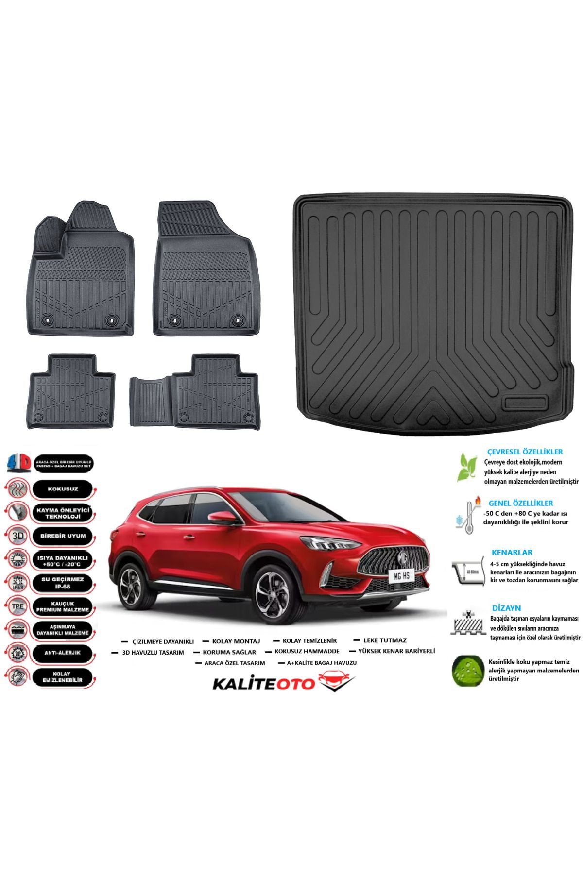 MG EHS Elektrikli 2024 Model Esnek Bagaj Havuzu Araca Özel Siyah Paspas Takımı