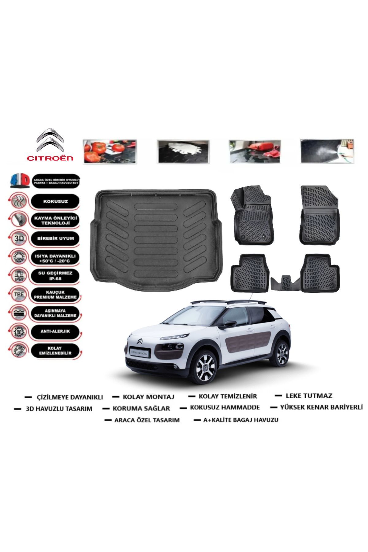 Citroen Cactus 2017 Model Bagaj Havuzu Araca Özel Paspas Takımı Prrox