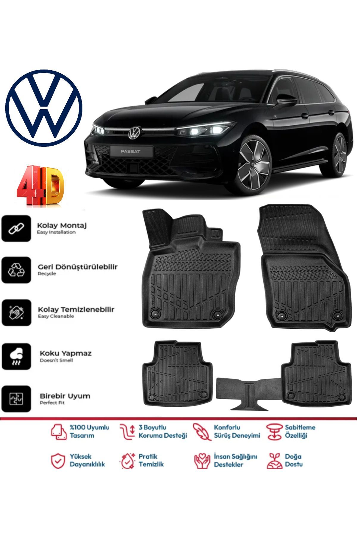 Volkswagen Passat B9 2025 Model 4D Havuzlu Paspas