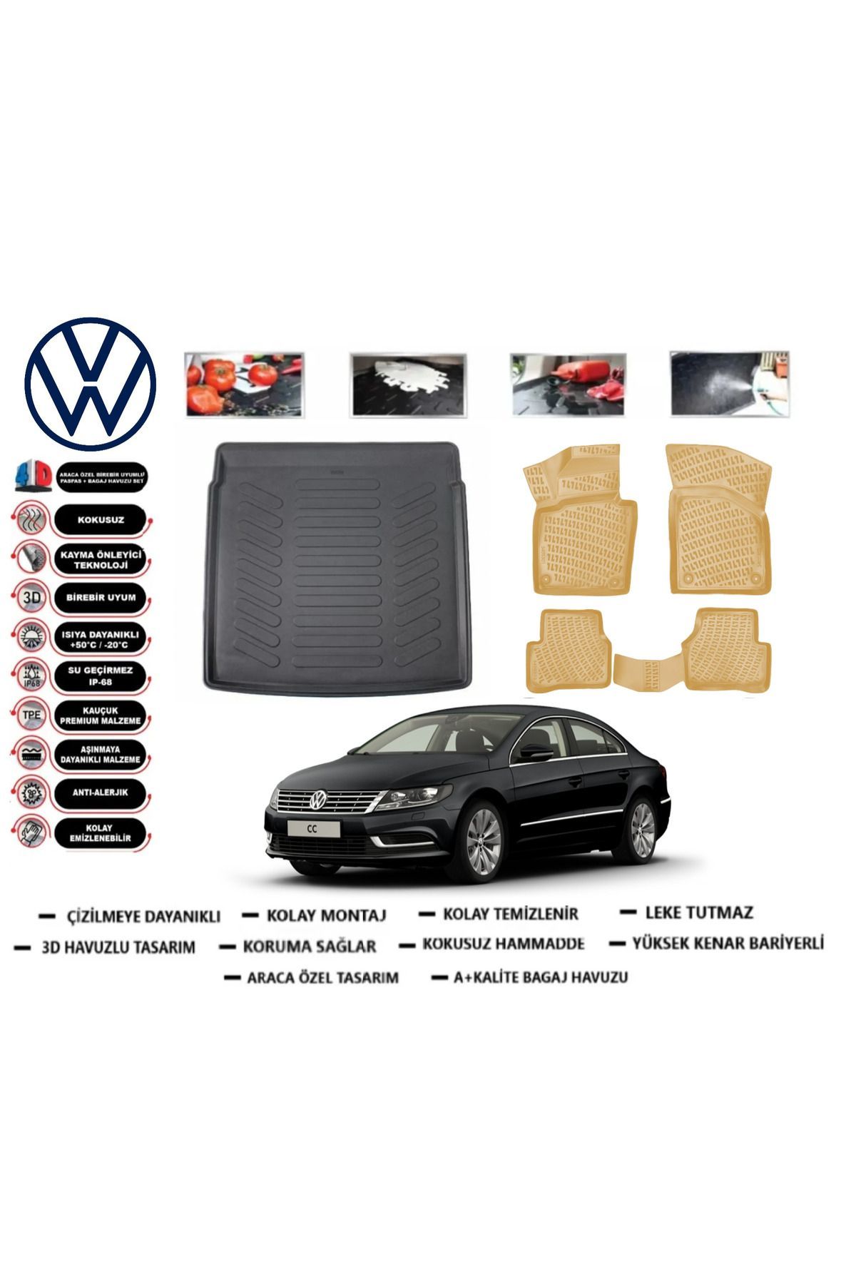 Volkswagen Passat CC 2018 Model Bagaj Havuzu+Araca Özel Bej Paspas Takımı Flex