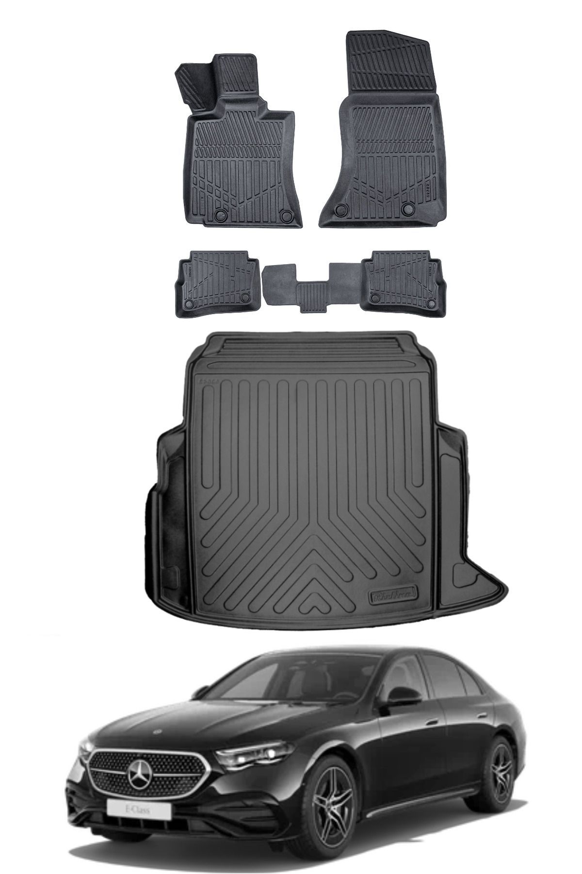 Mercedes E Serisi W214 2024 Model Bagaj Havuzu Araca Özel Siyah Paspas Takımı