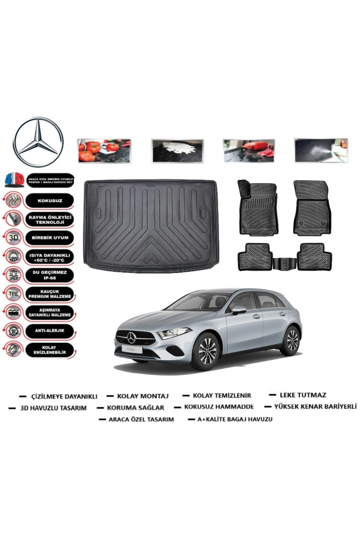 Mercedes A Serisi W177 HB Kulaksız 2021 Model Bagaj Havuzu Araca Özel Paspas Takımı Prrox
