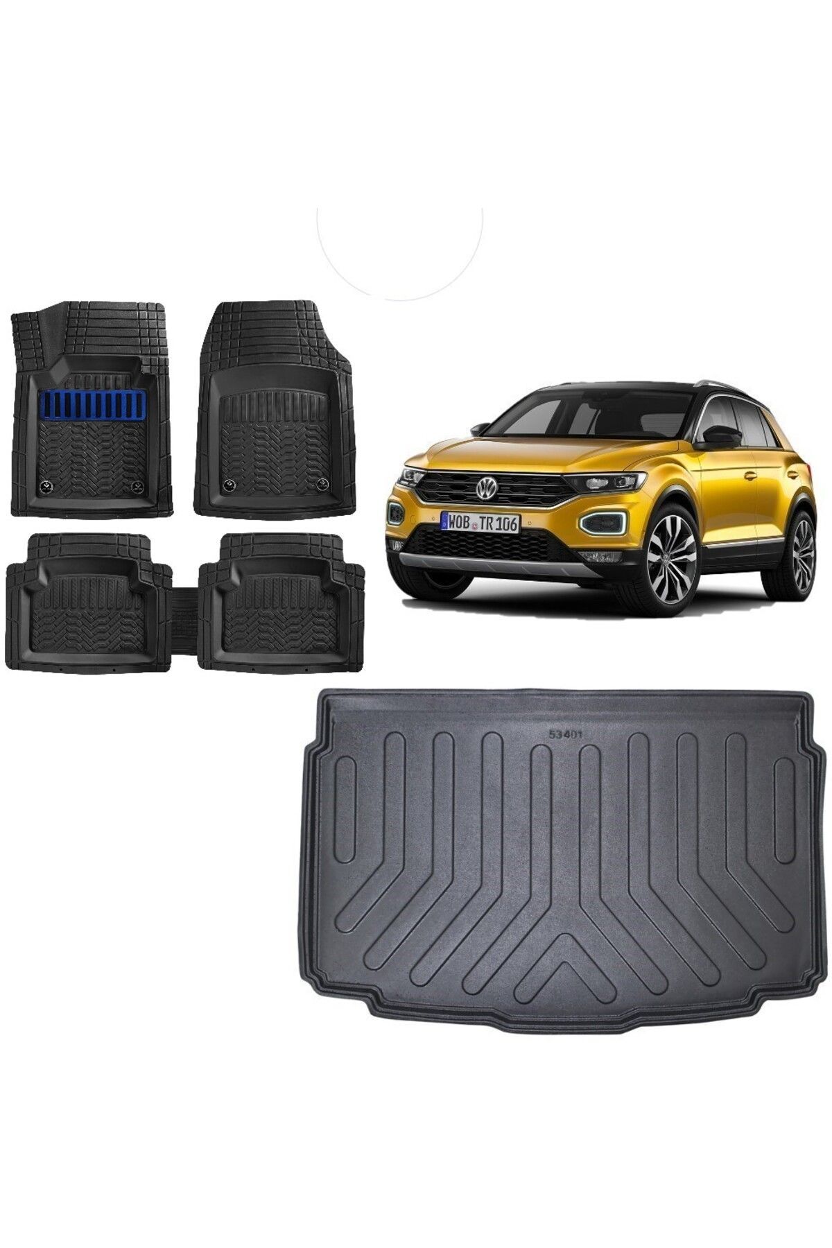 Volkswagen T-Roc 2021 Model Alt Kademe 3D Bagaj+3D Havuzlu Maximum Mavi Kromlu Paspas
