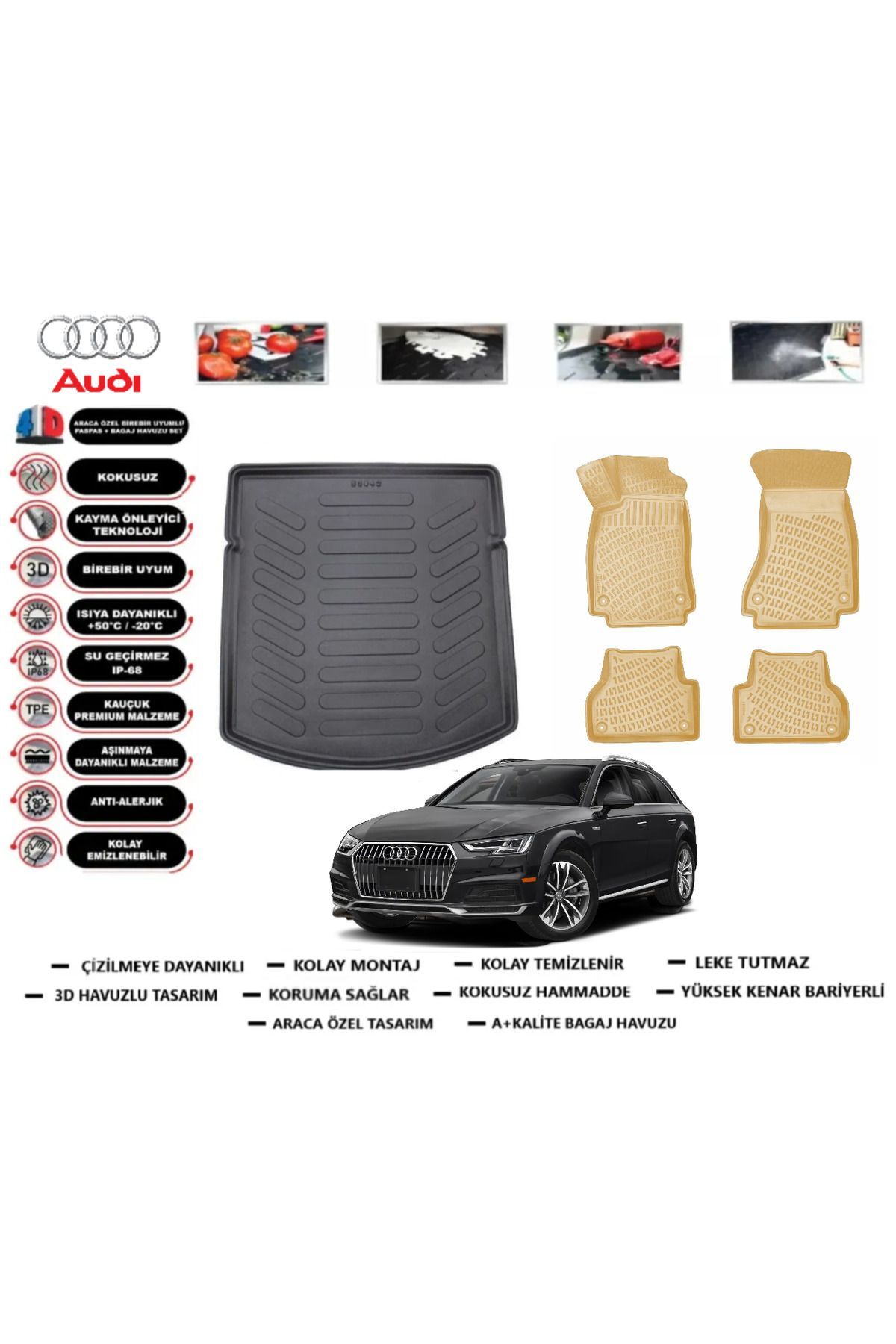 Audi A4 STW 2018 Model Bagaj Havuzu(paspası)+Araca Özel Bej Paspas Takımı Flex