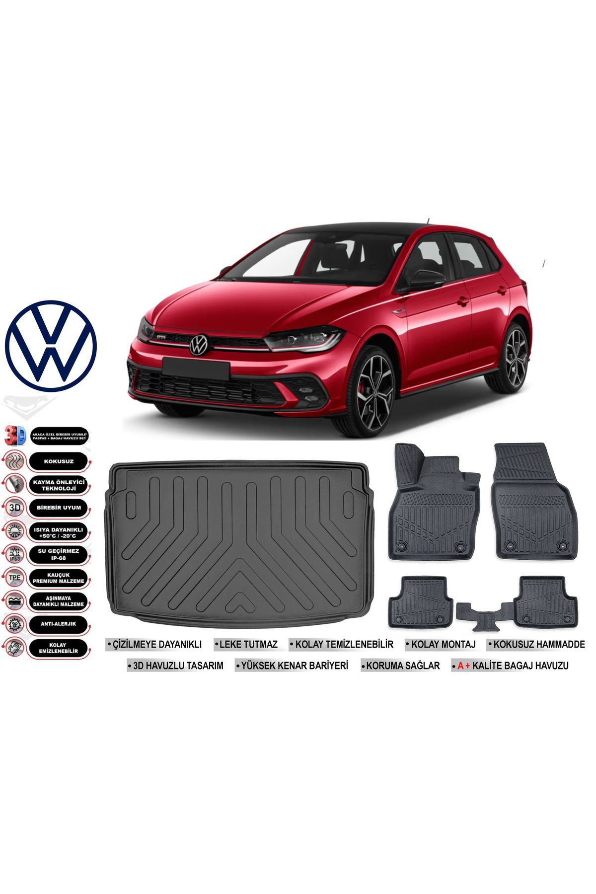 Volkswagen Polo 2023 Model Üst Bagaj Havuzu Araca Özel Siyah Havuzlu Paspas Takımı Sett