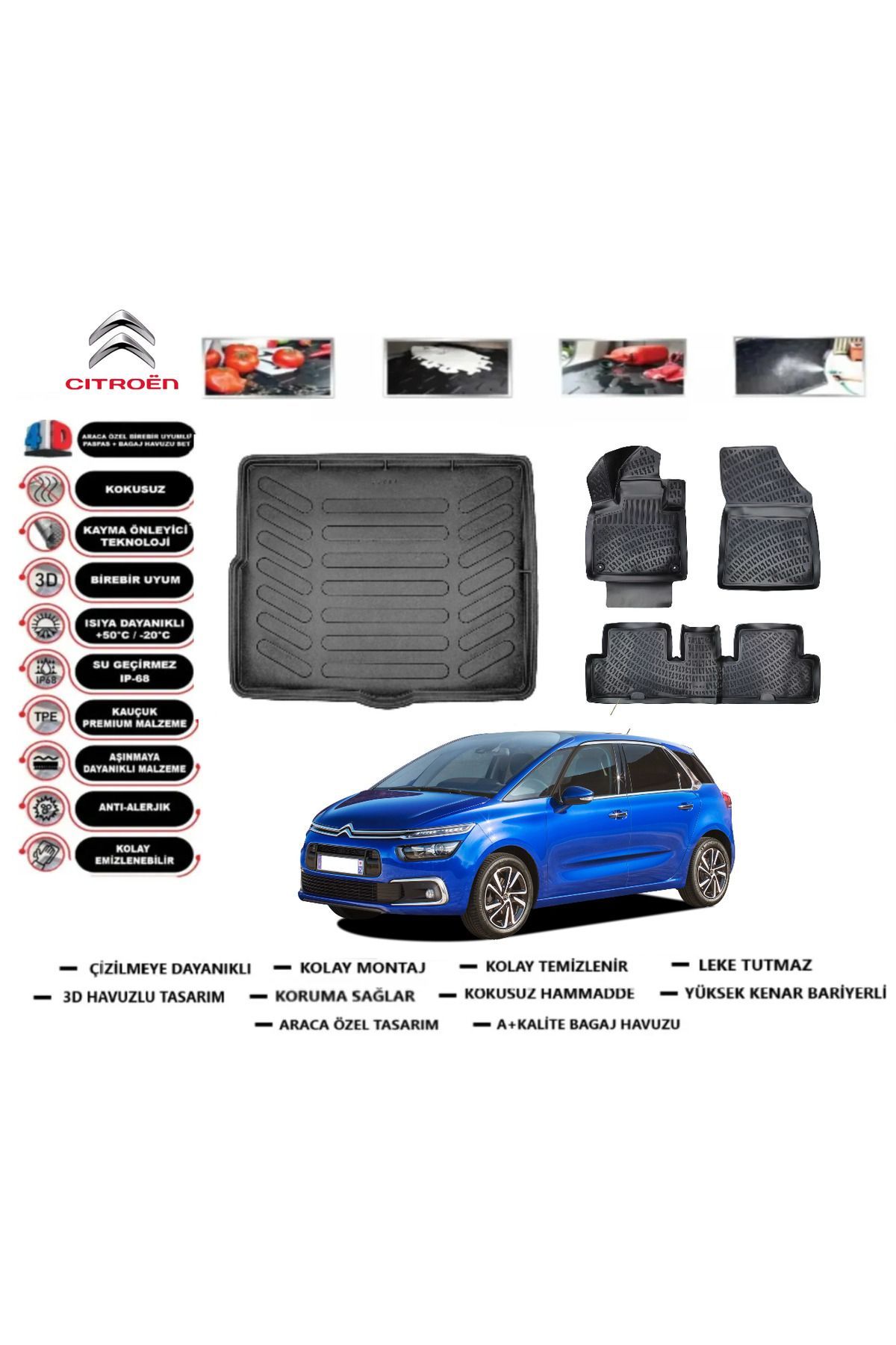 Citroen C4 Picasso 2016 Model Bagaj Havuzu Araca Özel Paspas Takımı Flex
