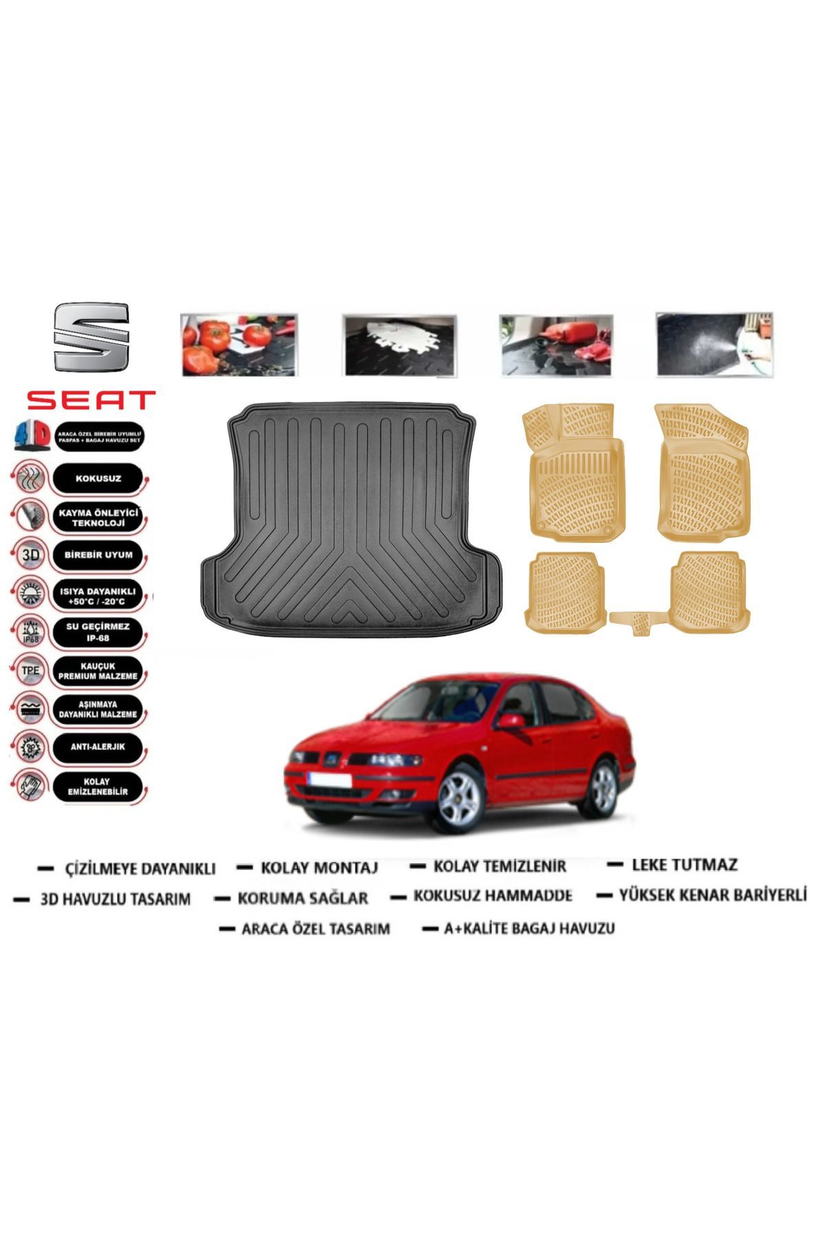 Seat Toledo Sedan 2003 Model Bagaj Havuzu(paspası)+Araca Özel Bej Paspas Takımı Flex