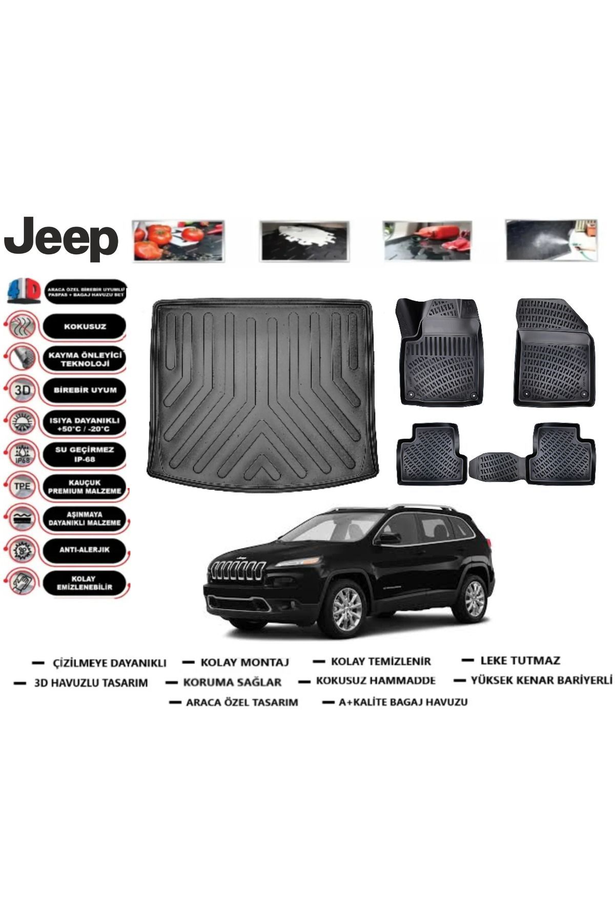 Jeep Cherokee (KL) 2020 Model Bagaj Havuzu Araca Özel Paspas Takımı Prrox