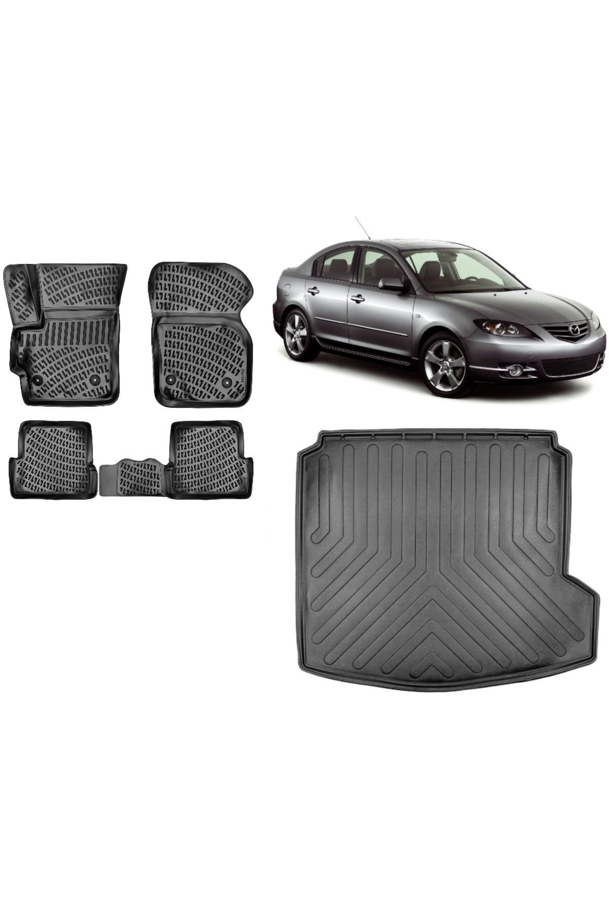 Mazda 3 2003 Model 3D Bagaj Havuzu+3D Havuzlu Araca Özel Paspas Takımı