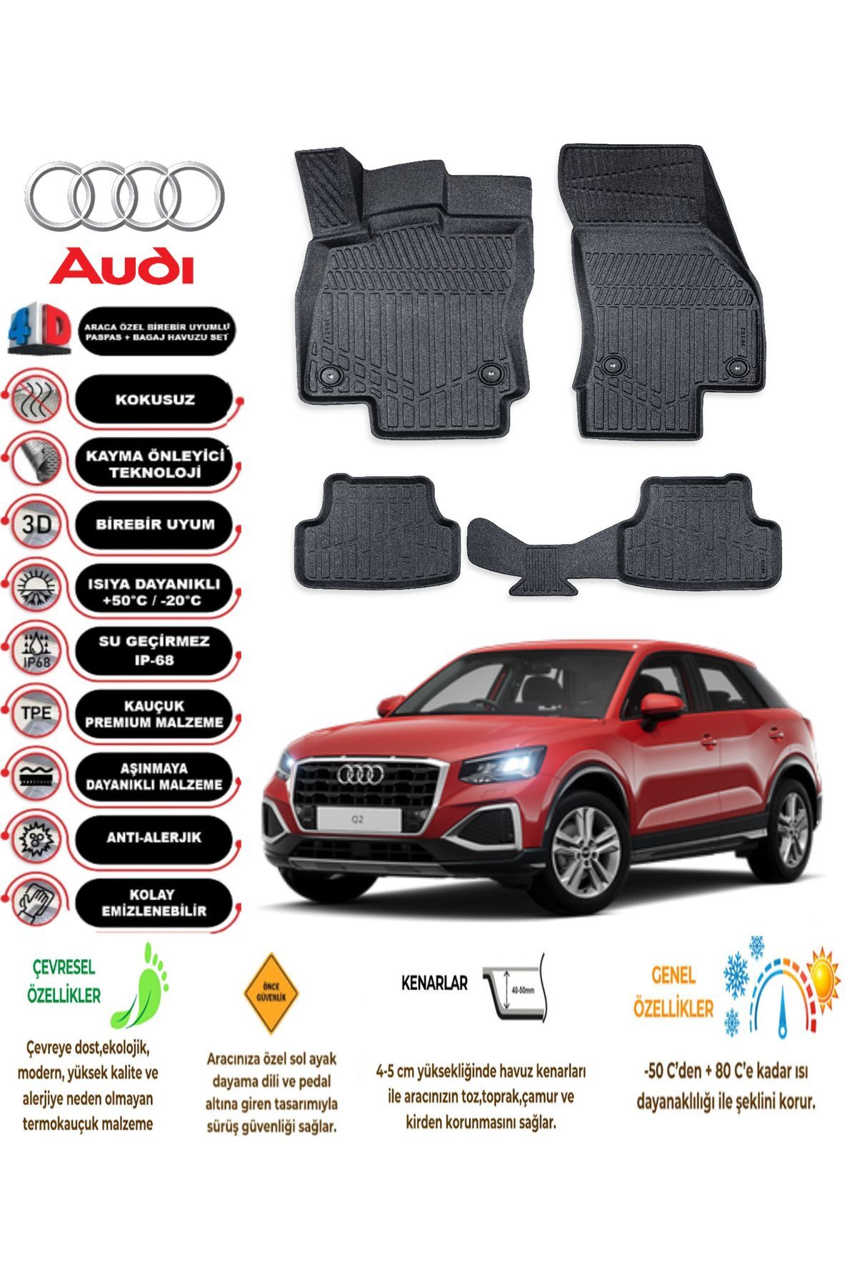 Audi Q2 2022 Model 4D Araca Özel Havuzlu Paspas Takımı