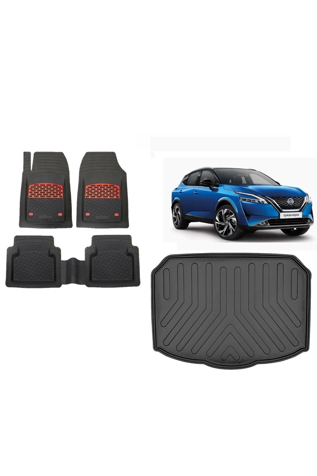 Nissan Qashqai 2024 Model Alt 3D Bagaj Havuzu+3D Havuzlu Safirr Kırmızı Kromlu Paspas