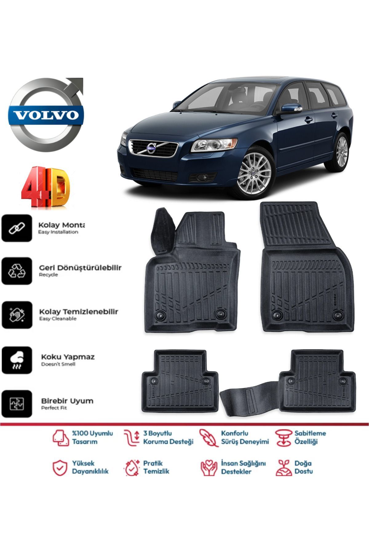 Volvo V50 2011 Model 4D Havuzlu Paspas