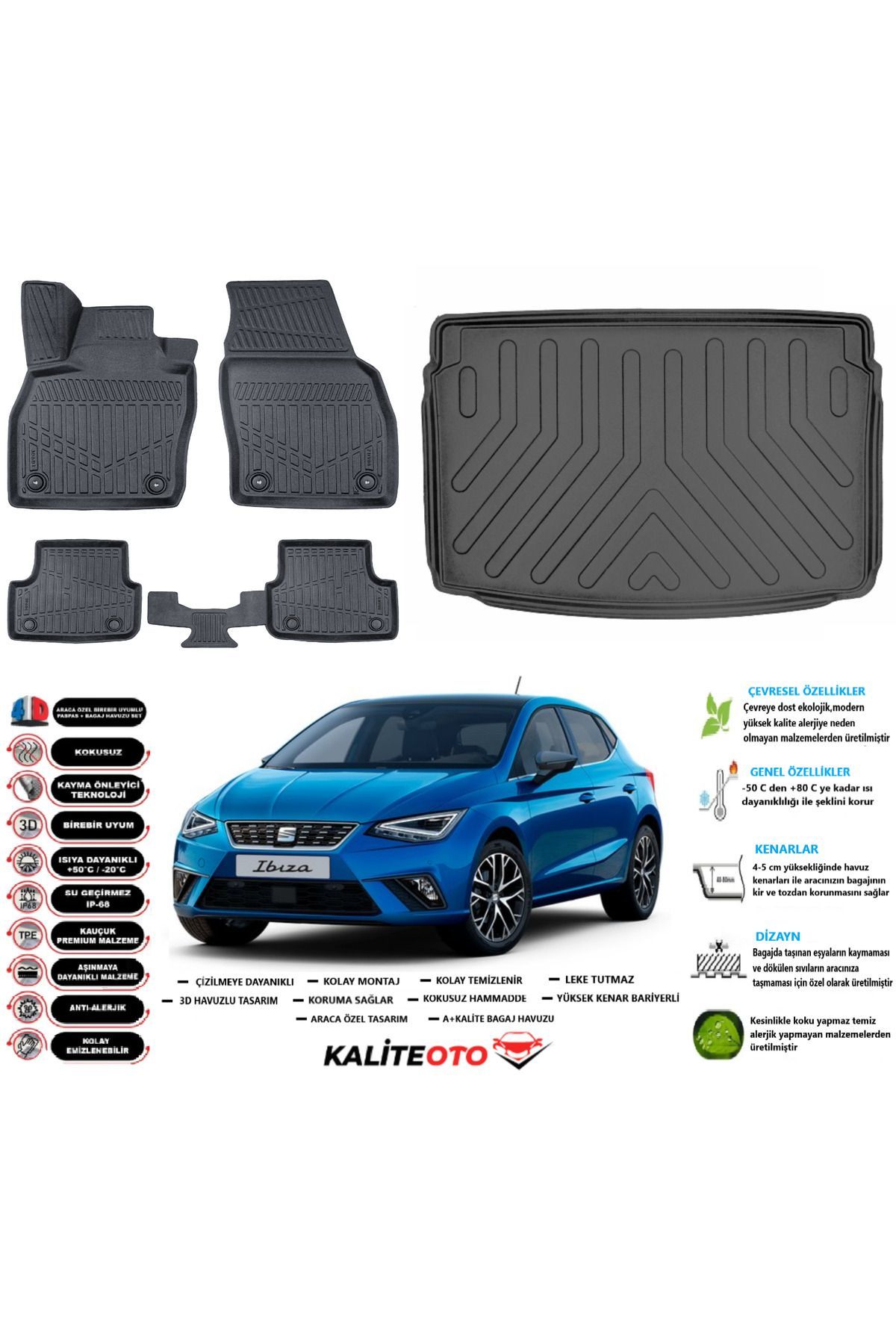 Seat Ibıza 2023 Model Üst Esnek Bagaj Havuzu Araca Özel Siyah Paspas Takımı