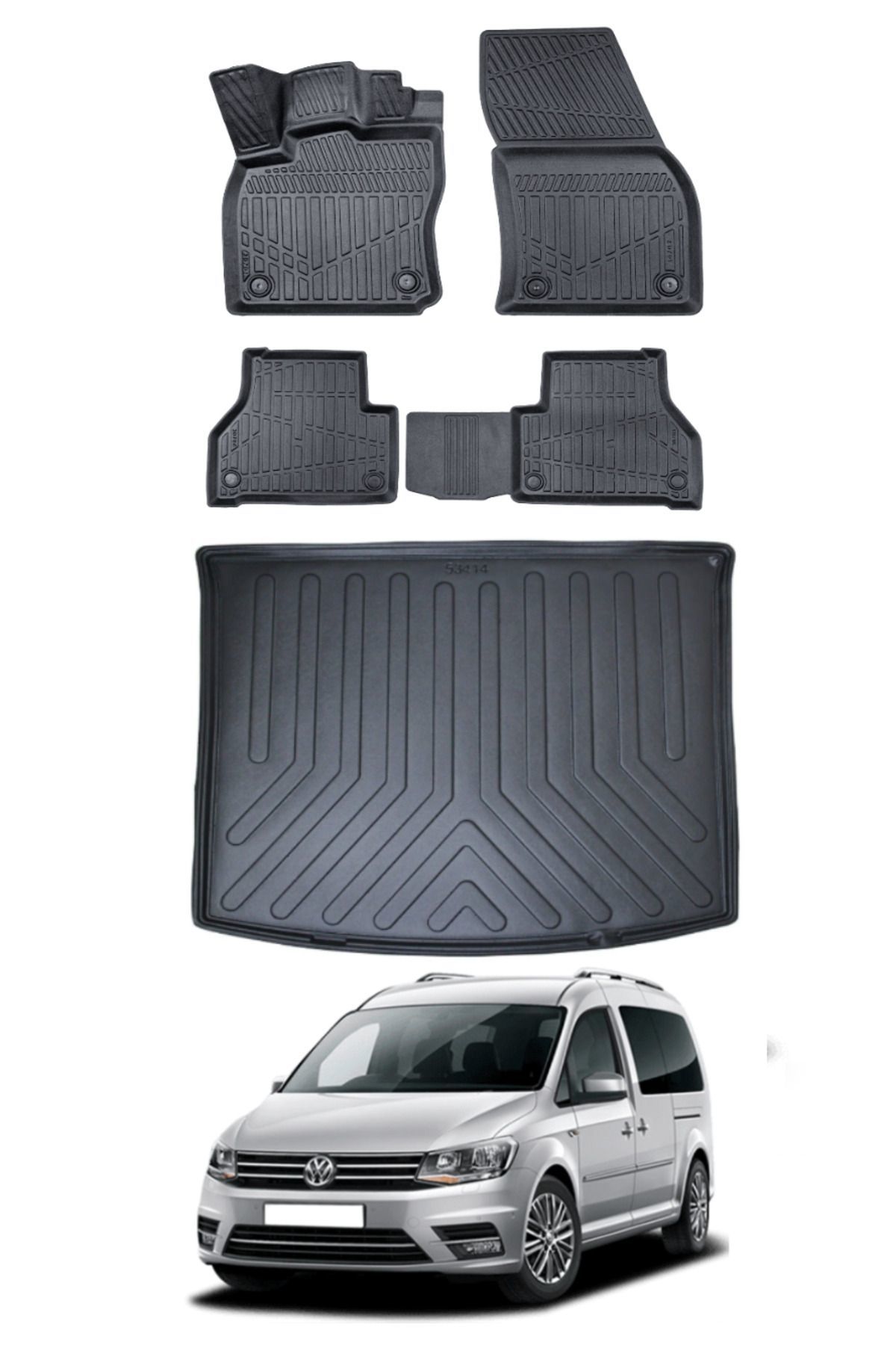 Volkswagen Caddy 2012 Model Bagaj Havuzu Araca Özel Siyah Paspas Takımı