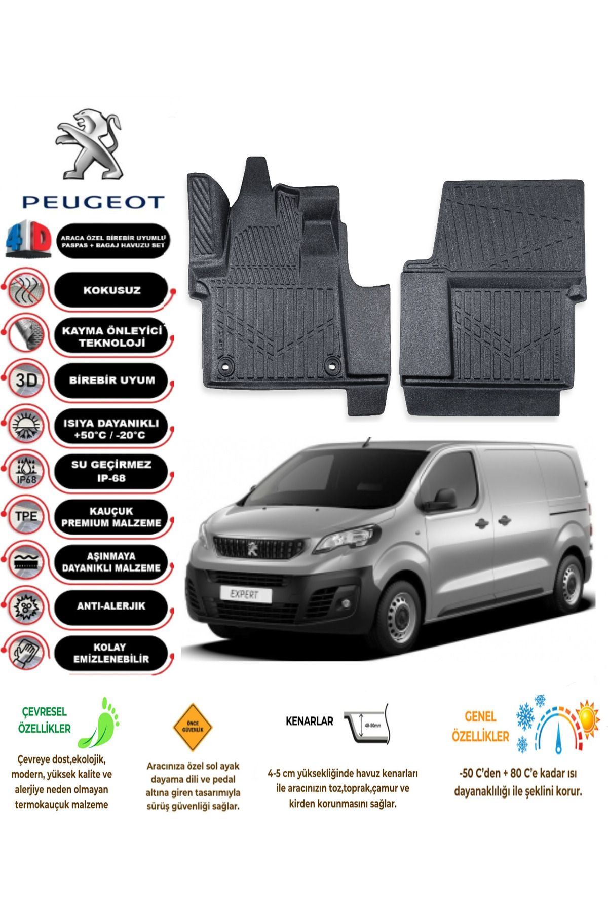 Peugeot Expert Panelvan 2019 Model 4D Araca Özel Havuzlu Paspas Takımı