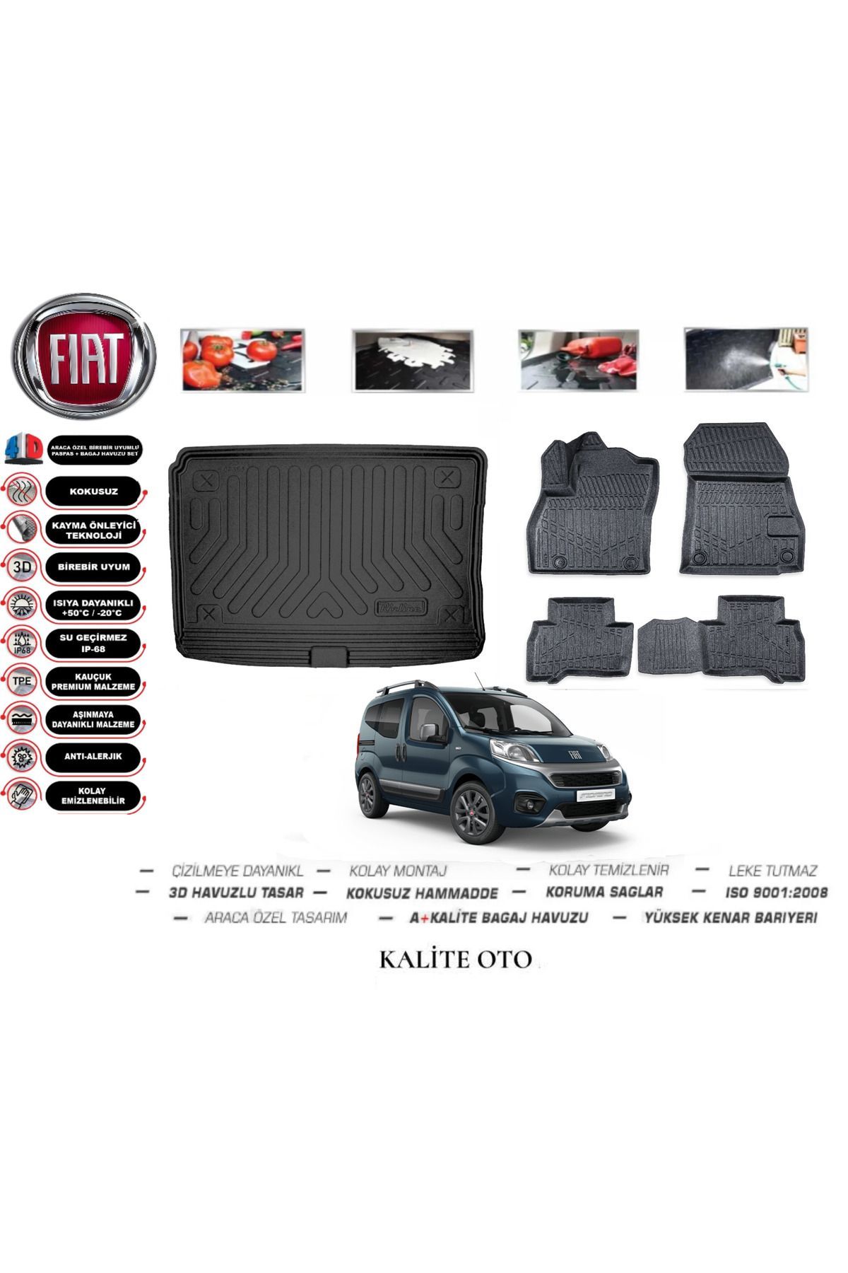 Fiat Fiorino 2022 Model 3D Bagaj Havuzu+4D Havuzlu Paspas Seti