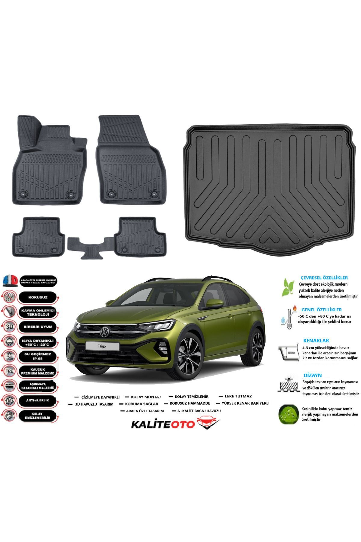Volkswagen Taigo 2022 Model Alt Esnek Bagaj Havuzu Araca Özel Siyah Paspas Takımı