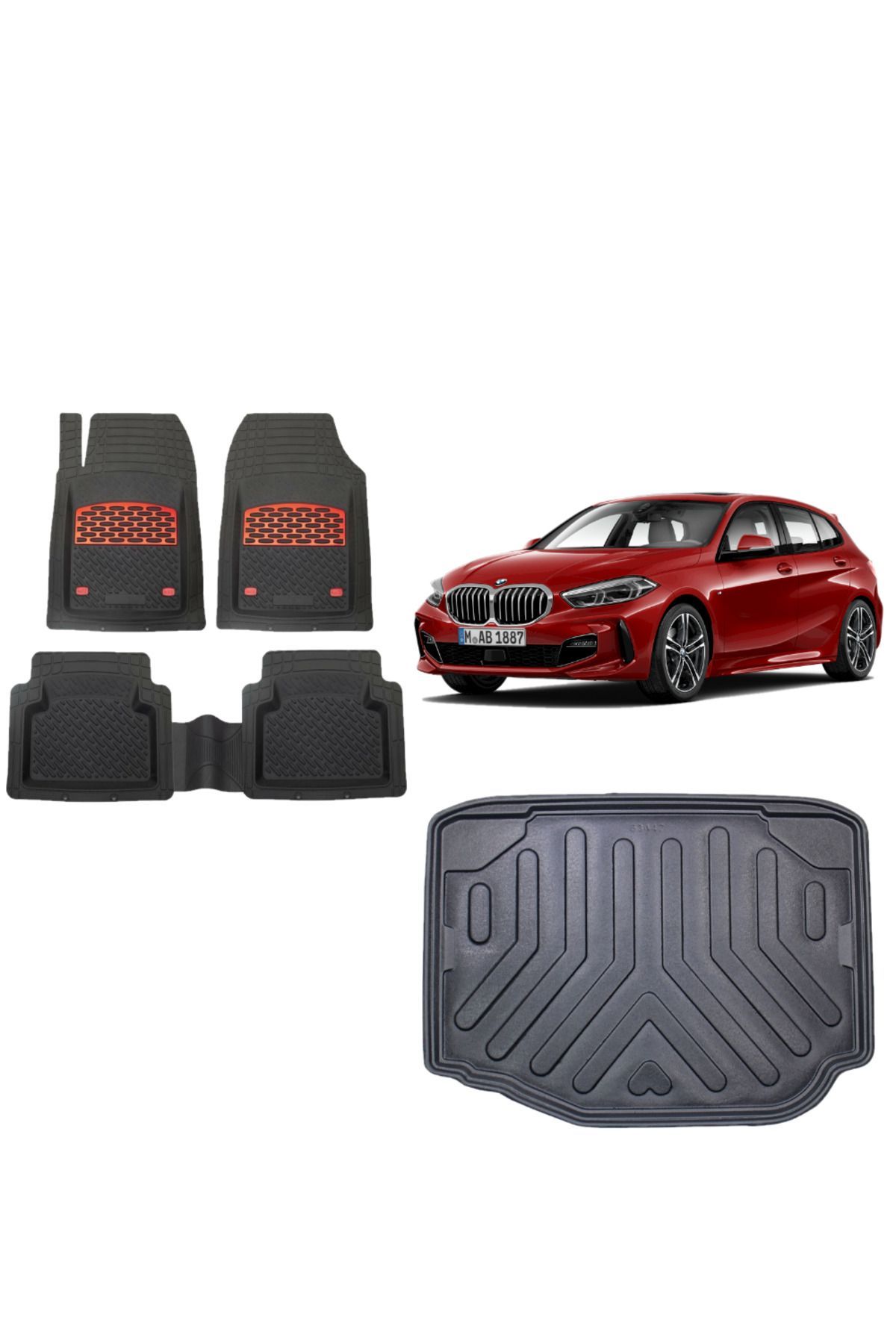 Bmw 1 Seri F40 Alt 2024 Bagaj Havuzu+3D Havuzlu Safirr Kırmızı Kromlu Paspas