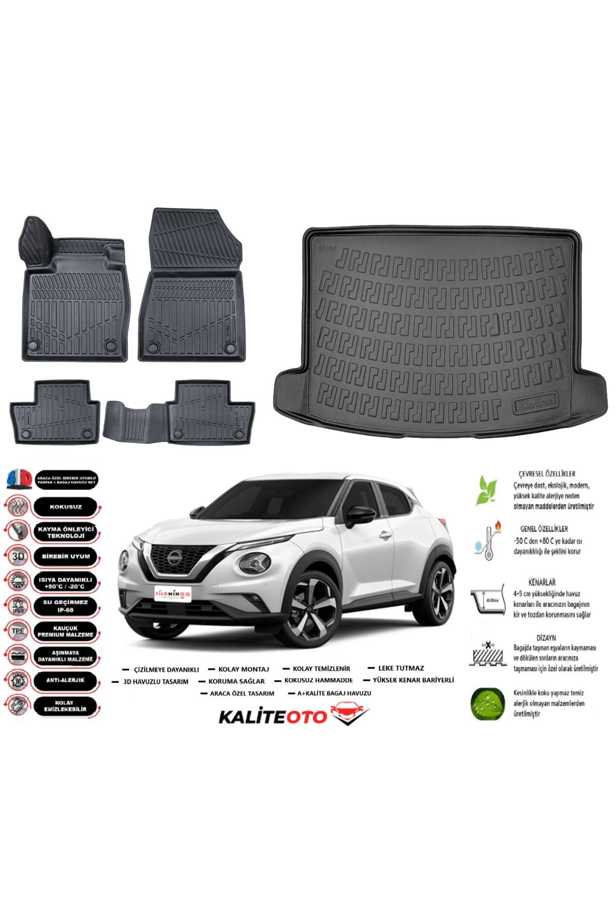 Nisan Juke 2022 Model Üst Esnek Bagaj Havuzu Araca Özel Siyah Paspas Takımı