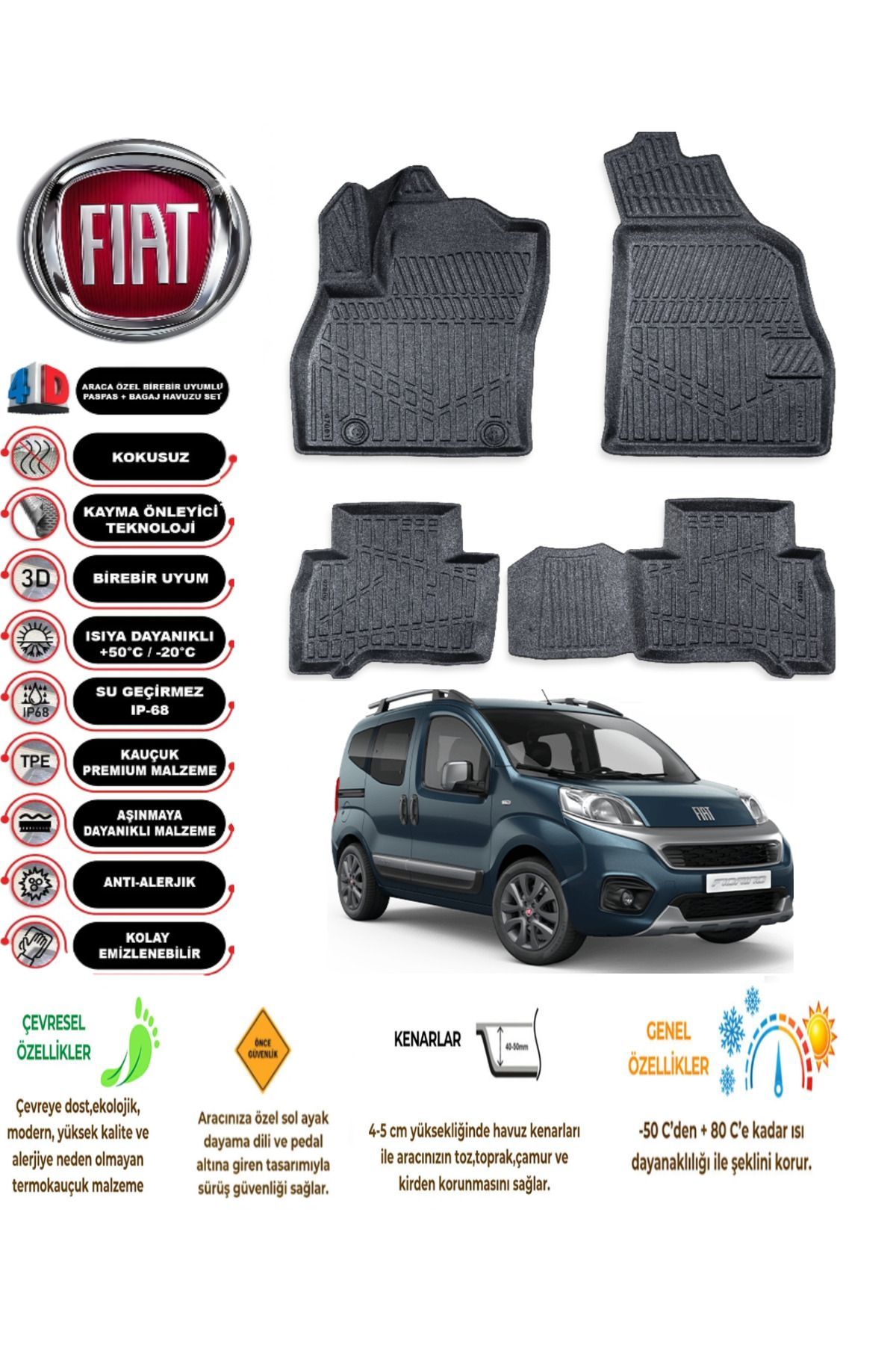 Fiat Fiorino 2020 Model 4D Araca Özel Havuzlu Paspas Takımı