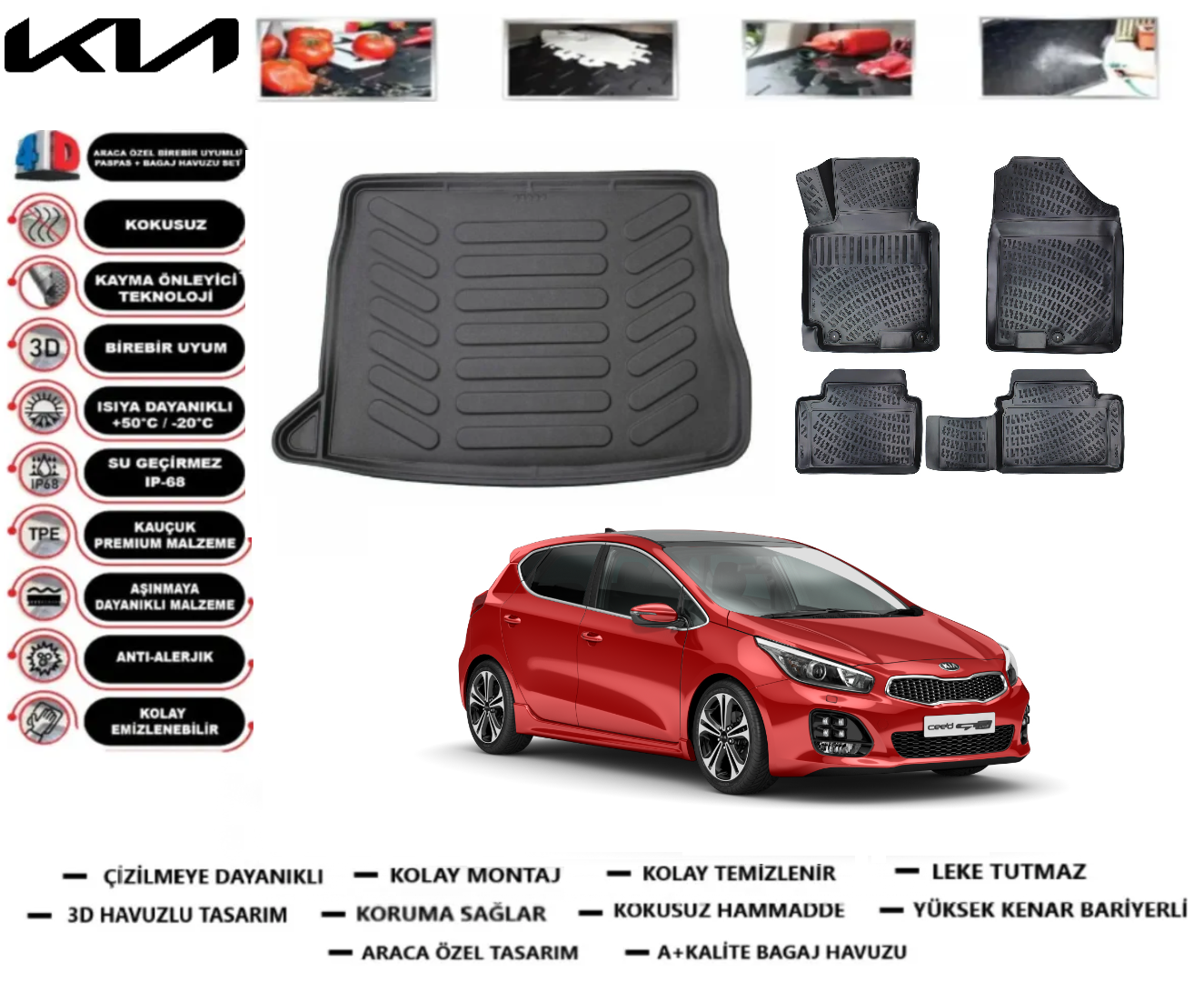 Kia Ceed 2012-2018 3D Alt Bagaj Havuzu+3D Havuzlu Paspas Takımı