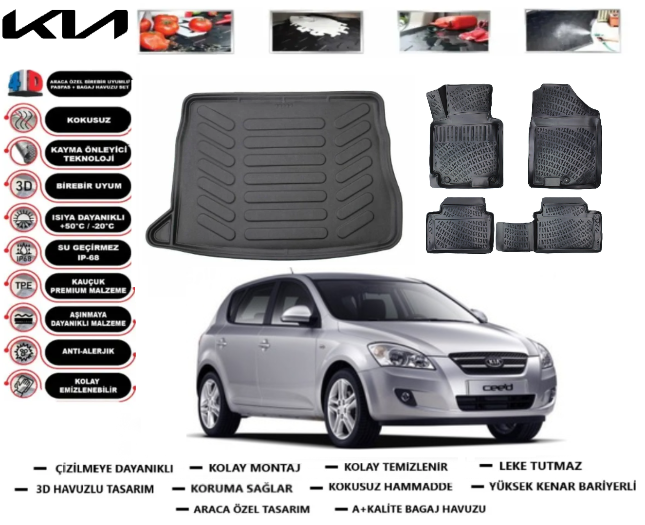 Kia Ceed 2006-2012 3D Bagaj Havuzu+3D Havuzlu Paspas Takımı