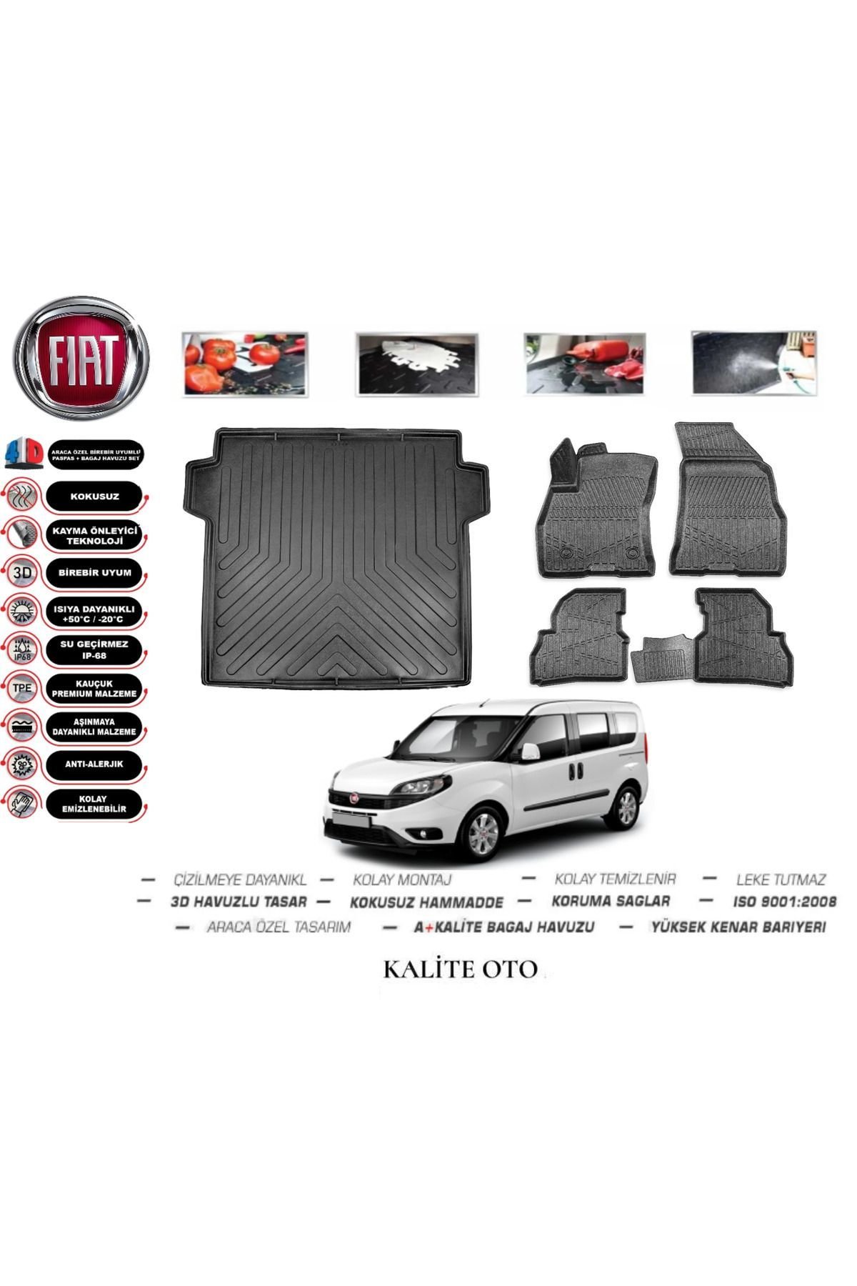 Fiat Doblo 2015 Model Maxi 3D Bagaj Havuzu+4D Havuzlu Paspas Seti