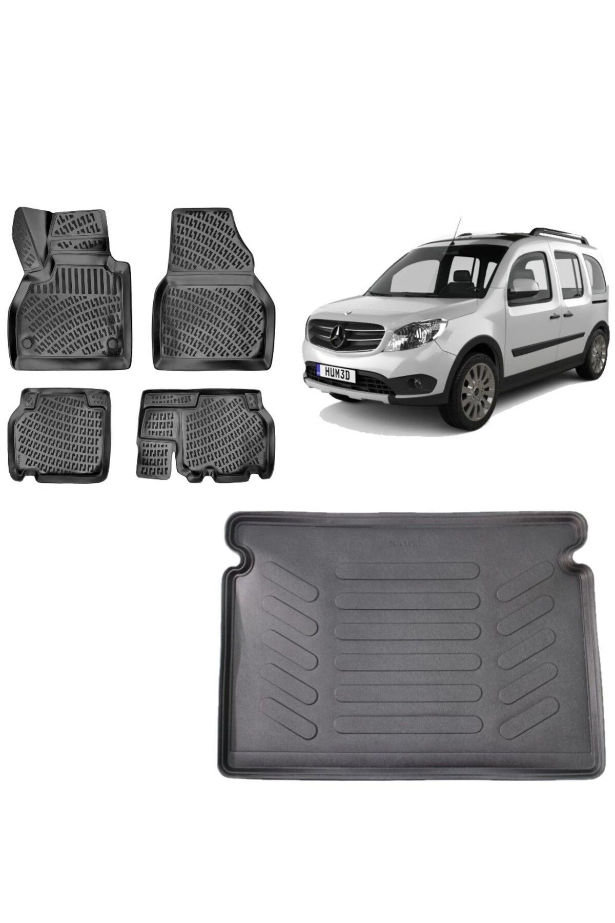 Mercedes Citan 2014 Model 3D Bagaj Havuzu+3D Havuzlu Araca Özel Paspas Takımı