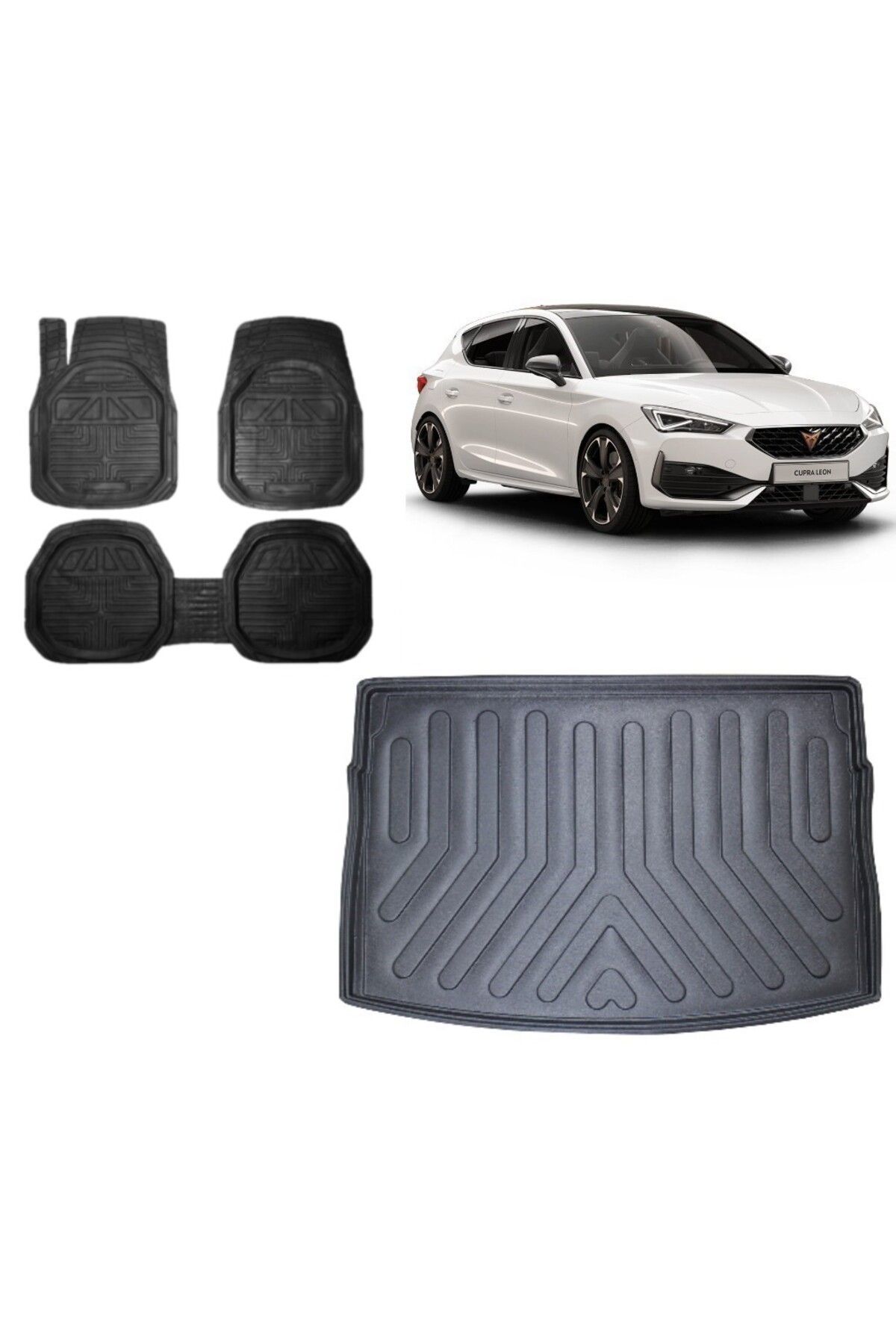 Cupra Leon 2024 Model Üst Bagaj 3D Bagaj Havuzu+3D Havuzlu Ekstra Siyah Paspas
