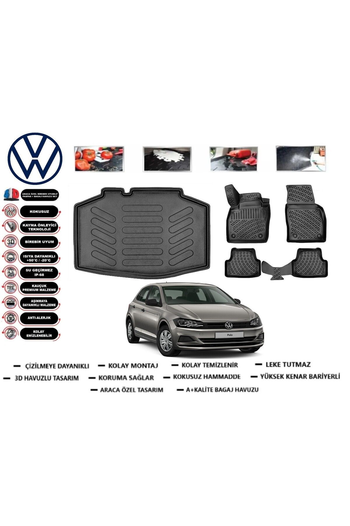 Volkswagen Polo Trendline Paket 2021 Model Bagaj Havuzu Araca Özel Paspas Takımı Prrox
