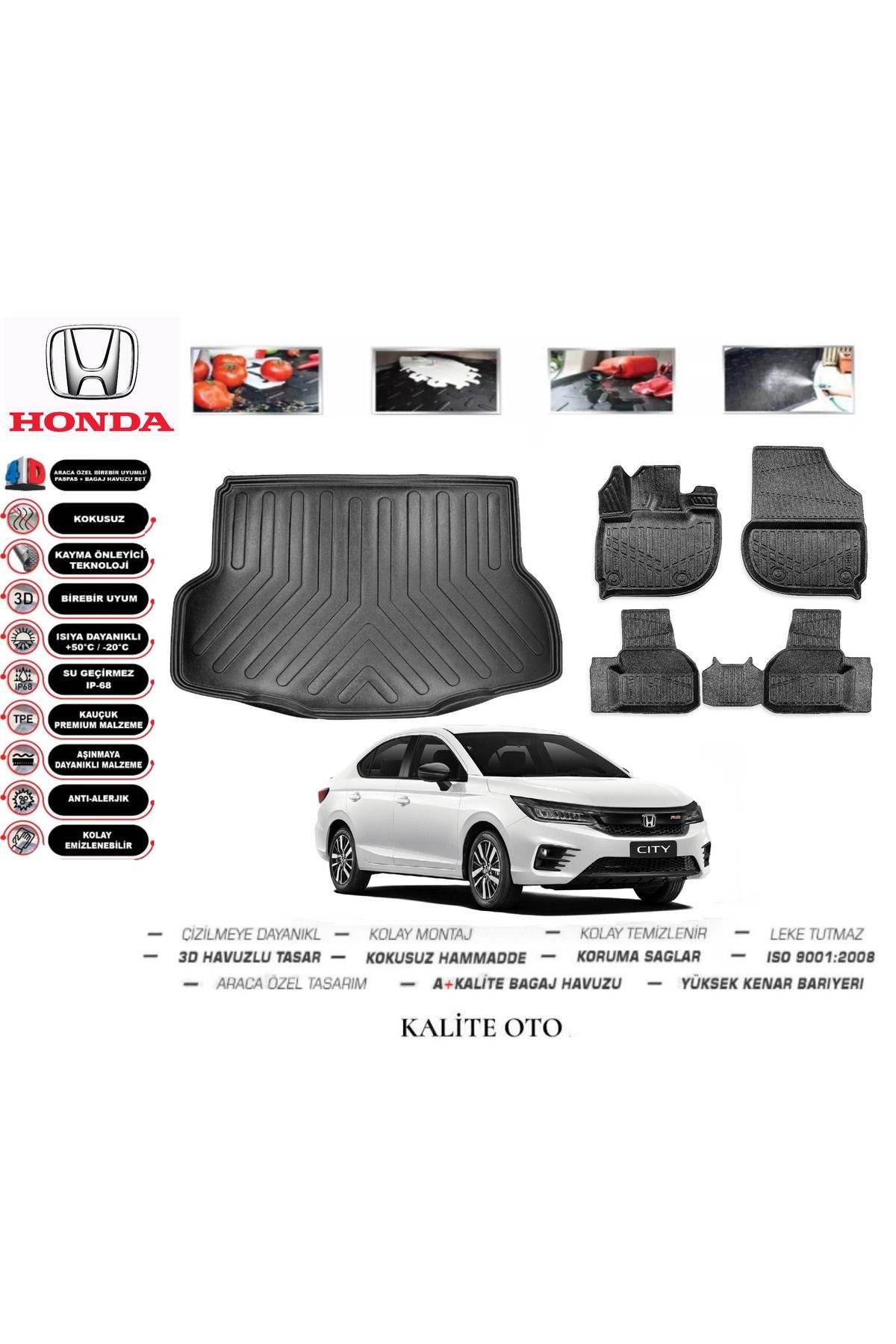 Honda City 2021 Model 3D Bagaj Havuzu+4D Havuzlu Paspas Seti