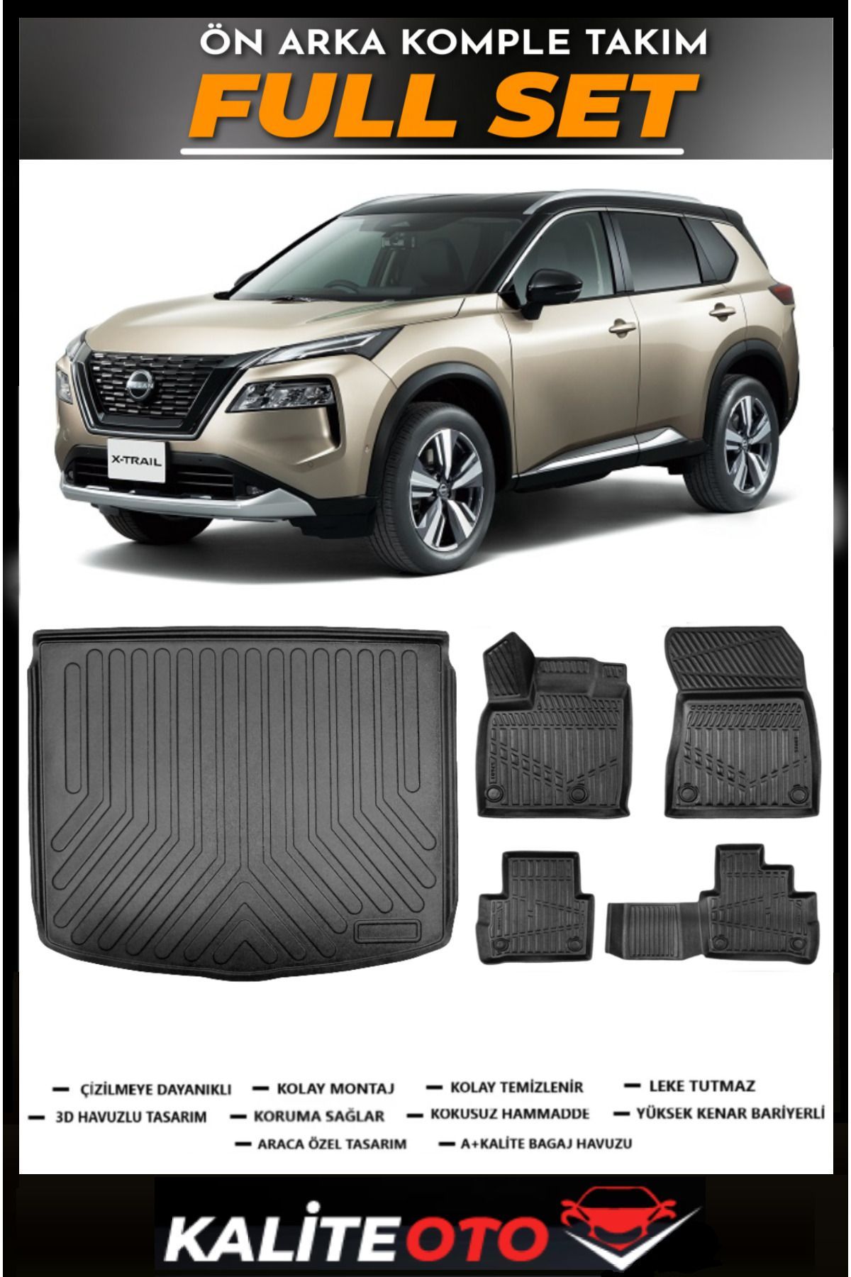 Nissan X-Trail E-Power Bagaj Havuzu+4.5D Havuzlu Paspas Seti 2024 Model