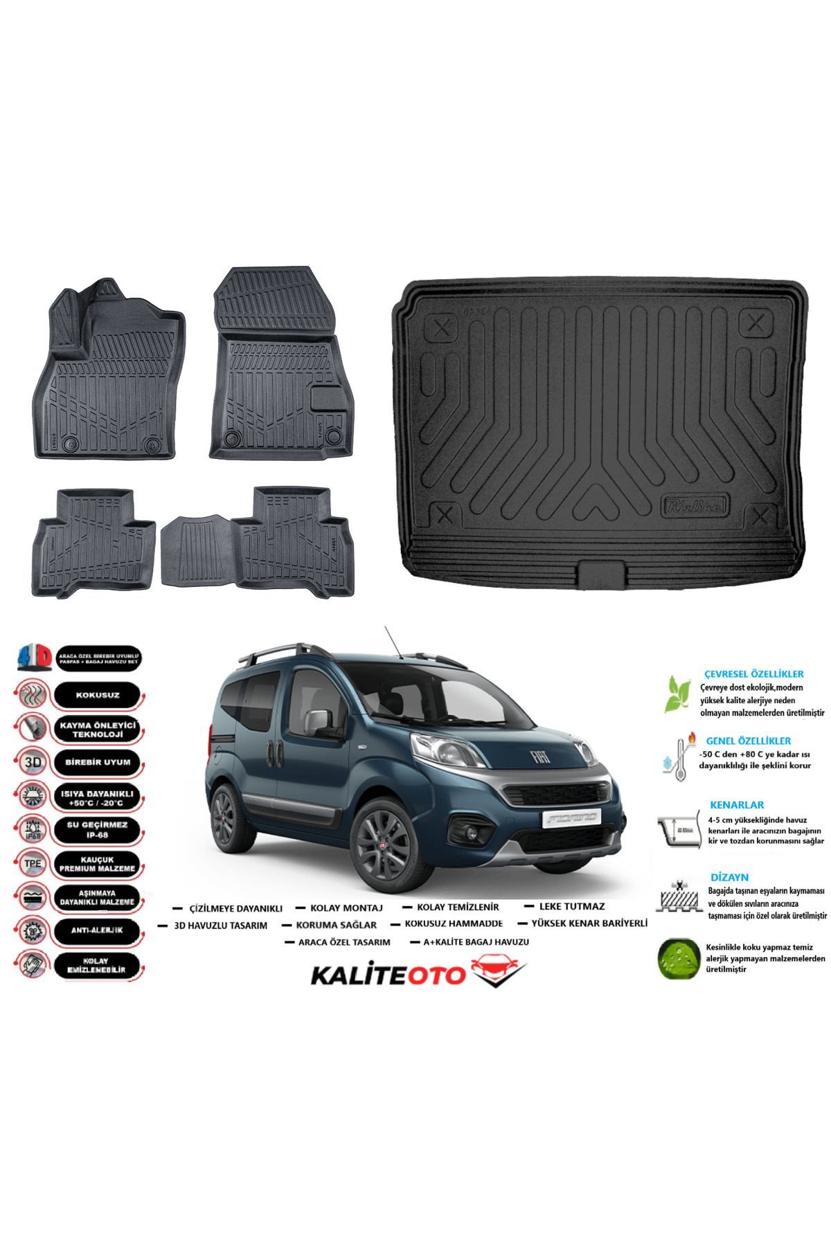 Fiat Fiorino 2024 Model Esnek Bagaj Havuzu Araca Özel Siyah Paspas Takımı