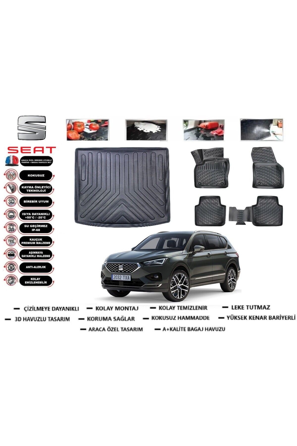 Seat Tarraco 2020 Model 5 Koltuk Bagaj Havuzu Araca Özel Paspas Takımı Prrox