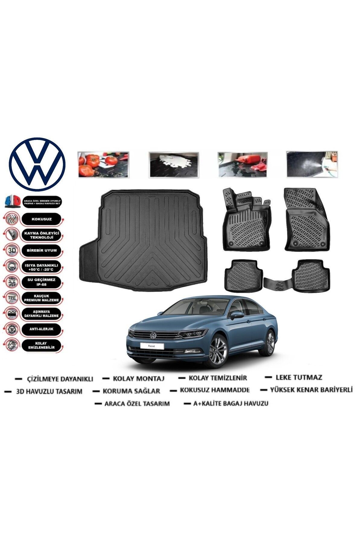 Volkswagen Passat B8 Impression 2015 Model Bagaj Havuzu Araca Özel Paspas Takımı kauçuk