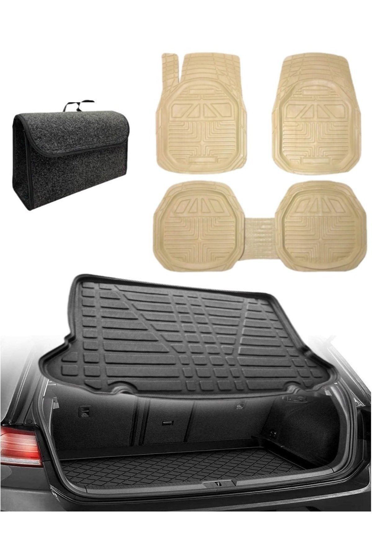 Volkswagen Polo 2009-2017 (alt Kısım) Uyumlu Kokusuz 3d Bagaj Havuzu+3d Extra Bej Havuzlu Paspas