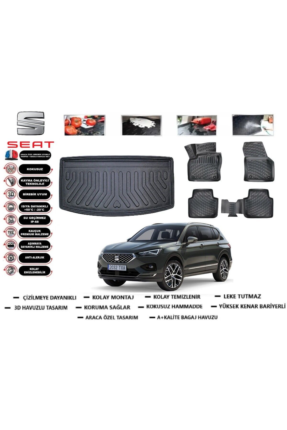 Seat Tarraco 2024 Model 7 Koltuk Bagaj Havuzu Araca Özel Paspas Takımı Prrox