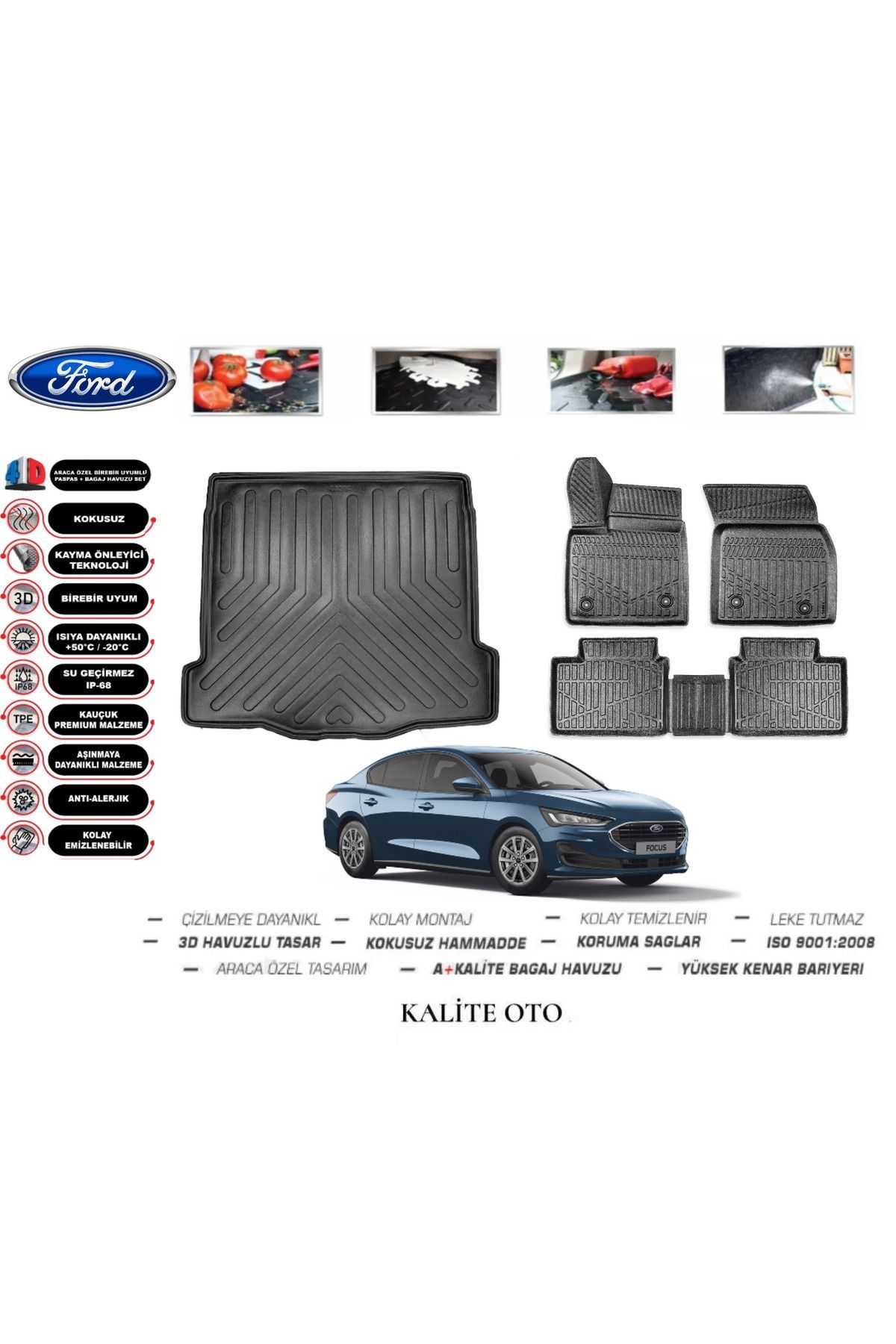 Ford Focus 4 SEDAN 2021 Model 3D Bagaj Havuzu+4D Havuzlu Paspas Setii