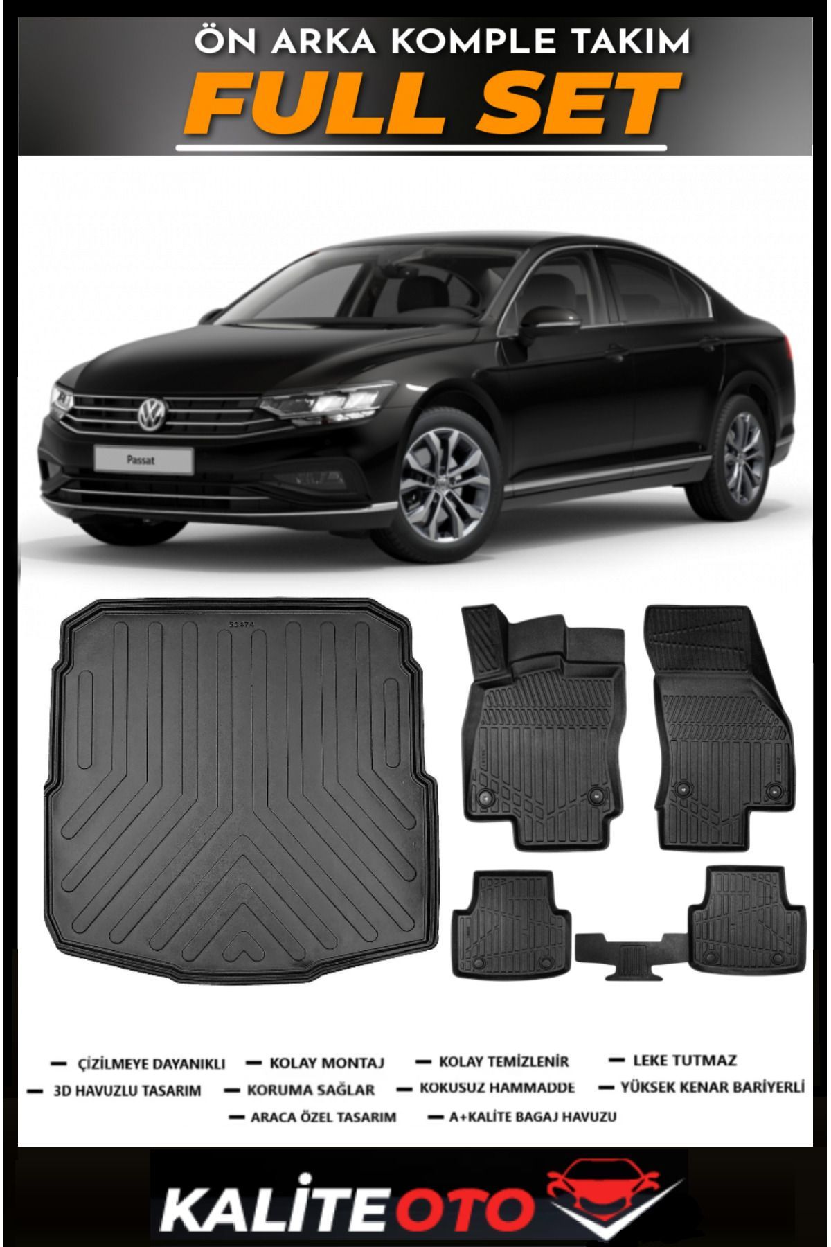 Volkswagen Passat B8 Bagaj Havuzu+4.5D Havuzlu Paspas Seti 2017 Model