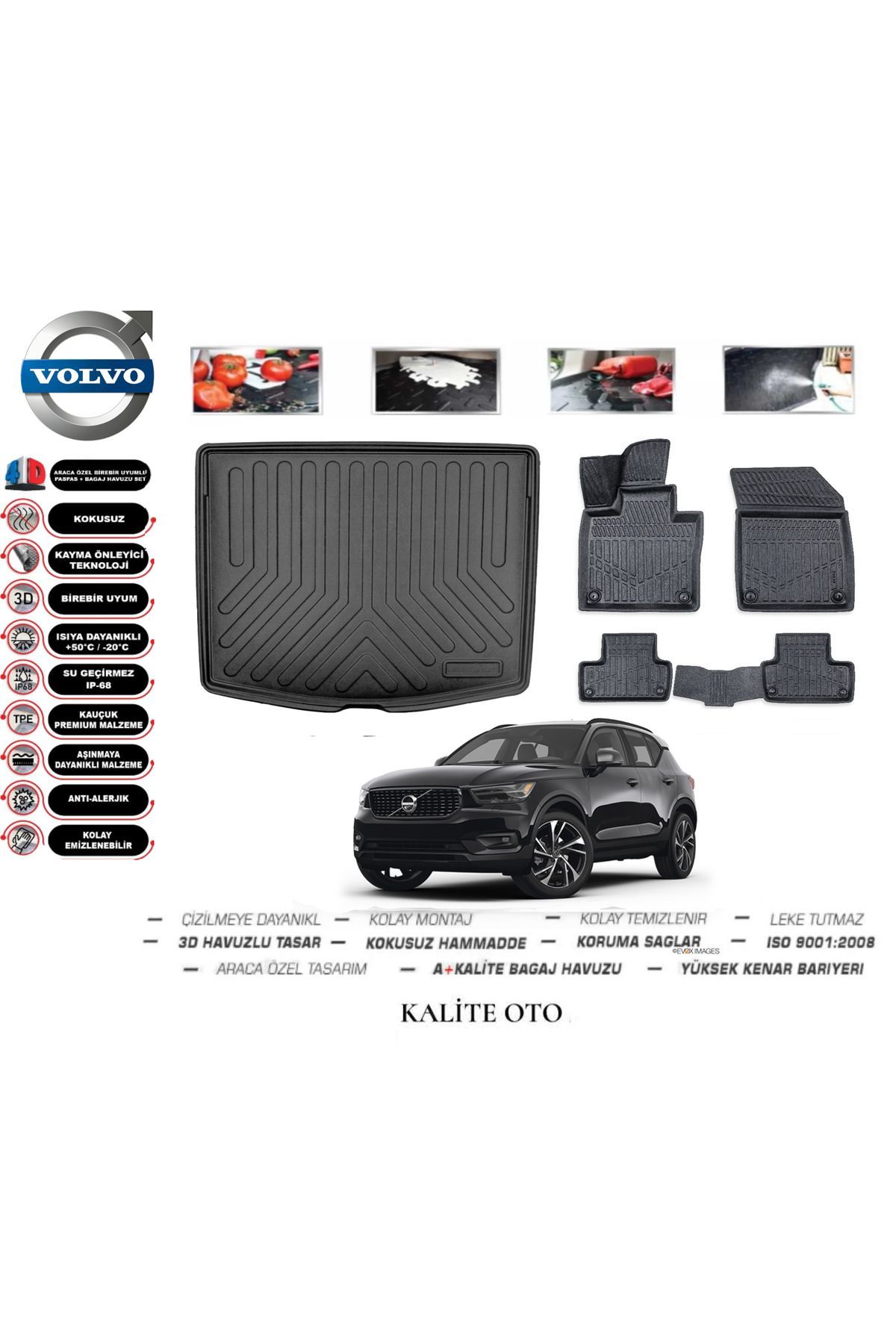 Volvo XC40 Recharge 2021 Model 3D Bagaj Havuzu+4D Havuzlu Paspas Seti
